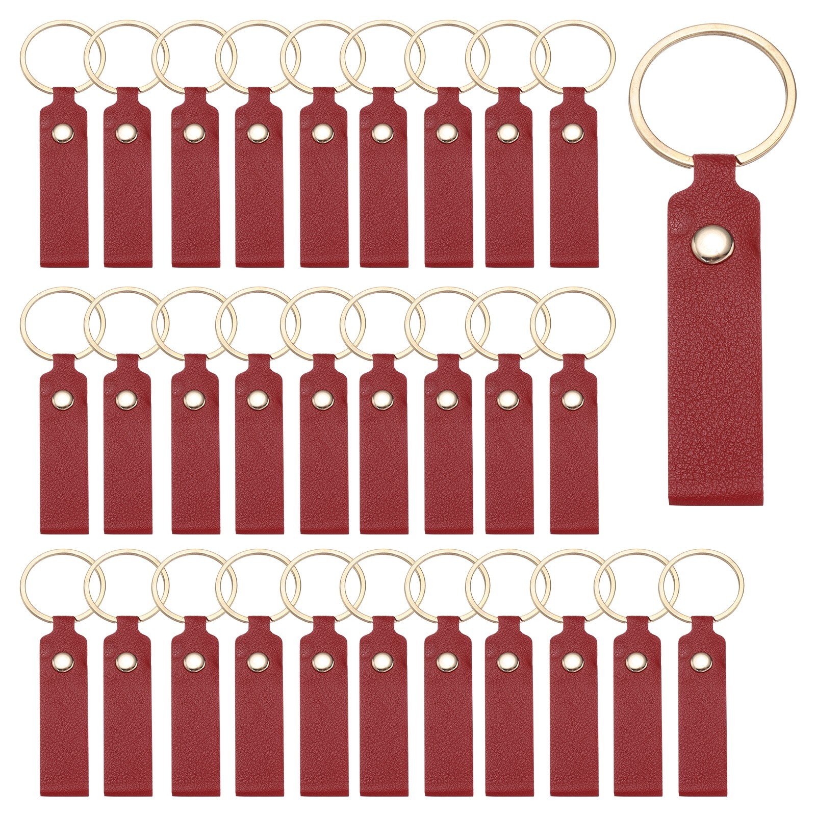 40 Pcs PU Leather Laser Engraving Keychain Blanks (Dark Red, 3.7" x 0.7")