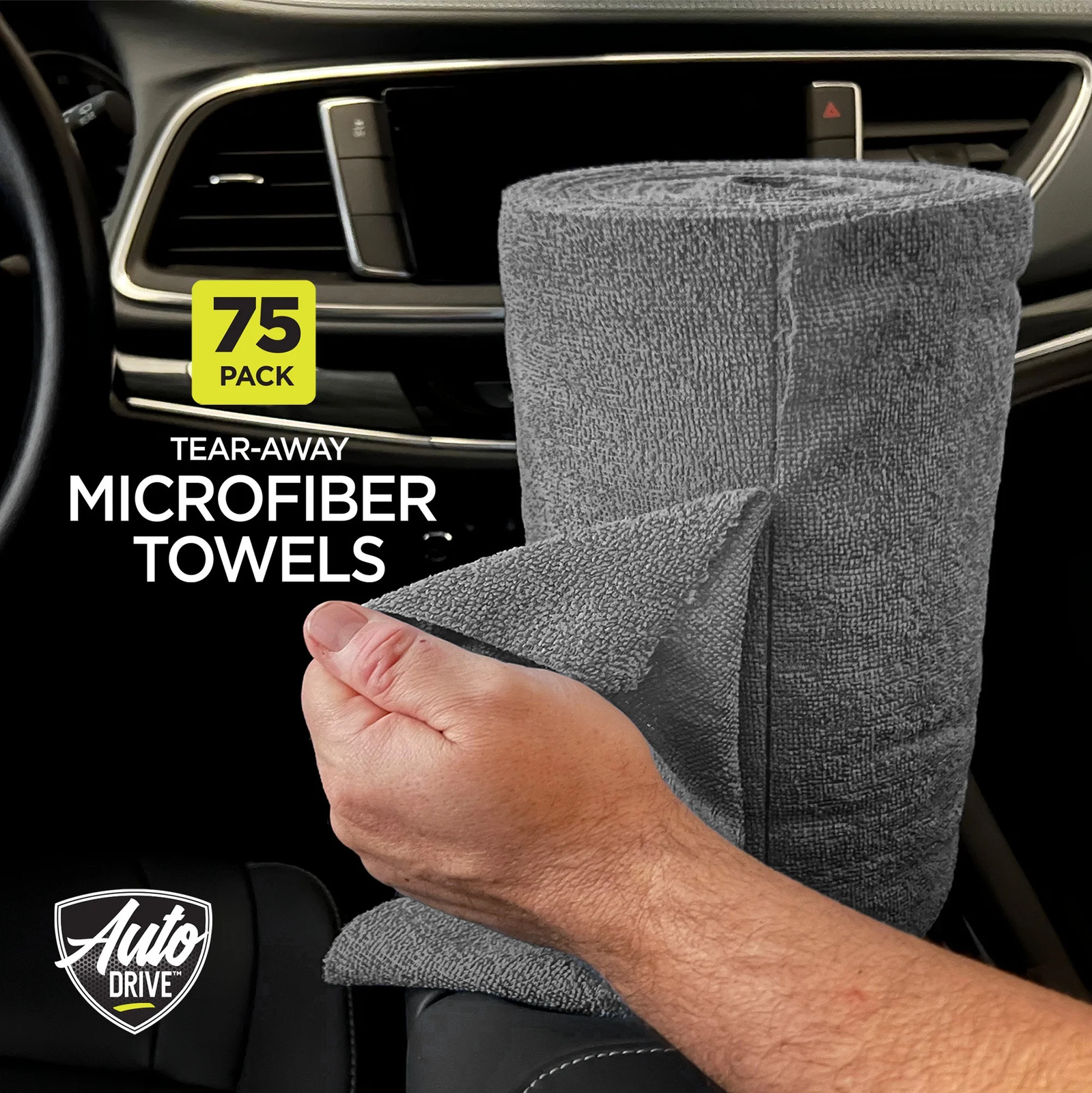 Tear Away Car Wash Multi-Purpose Microfiber Towel Roll, 75 Pack