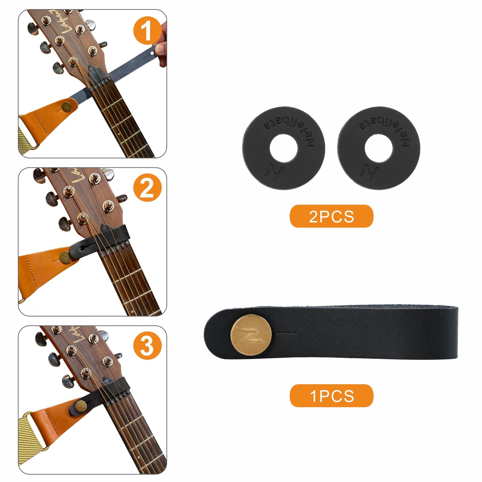 Nefelibata Guitar Strap Lock, Leather Guitar Strap Button, Headstock Adapter ...