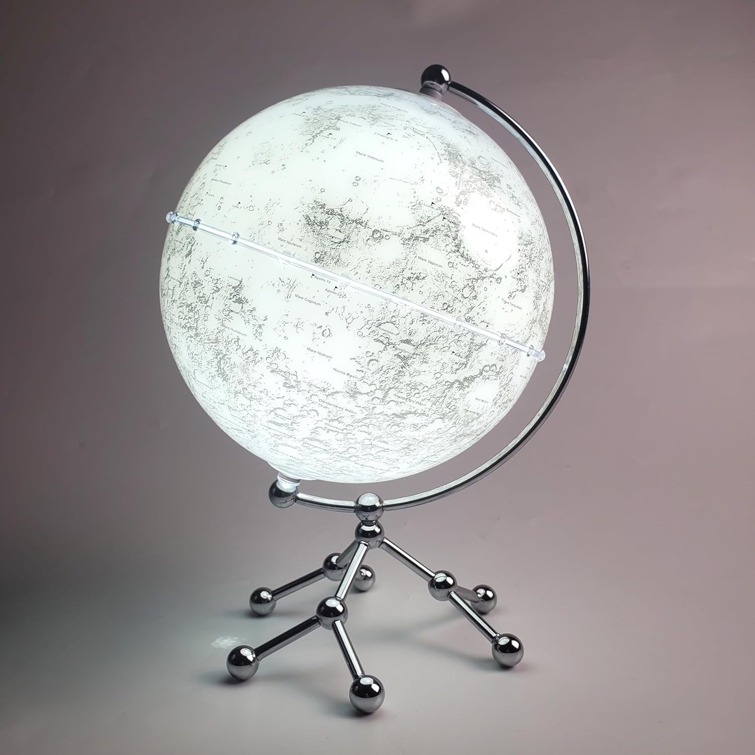 Moon Globe Desk Lamp, Globe Diam. 20 Cm/7.9 Inches, Cool White Light, Moon Plane
