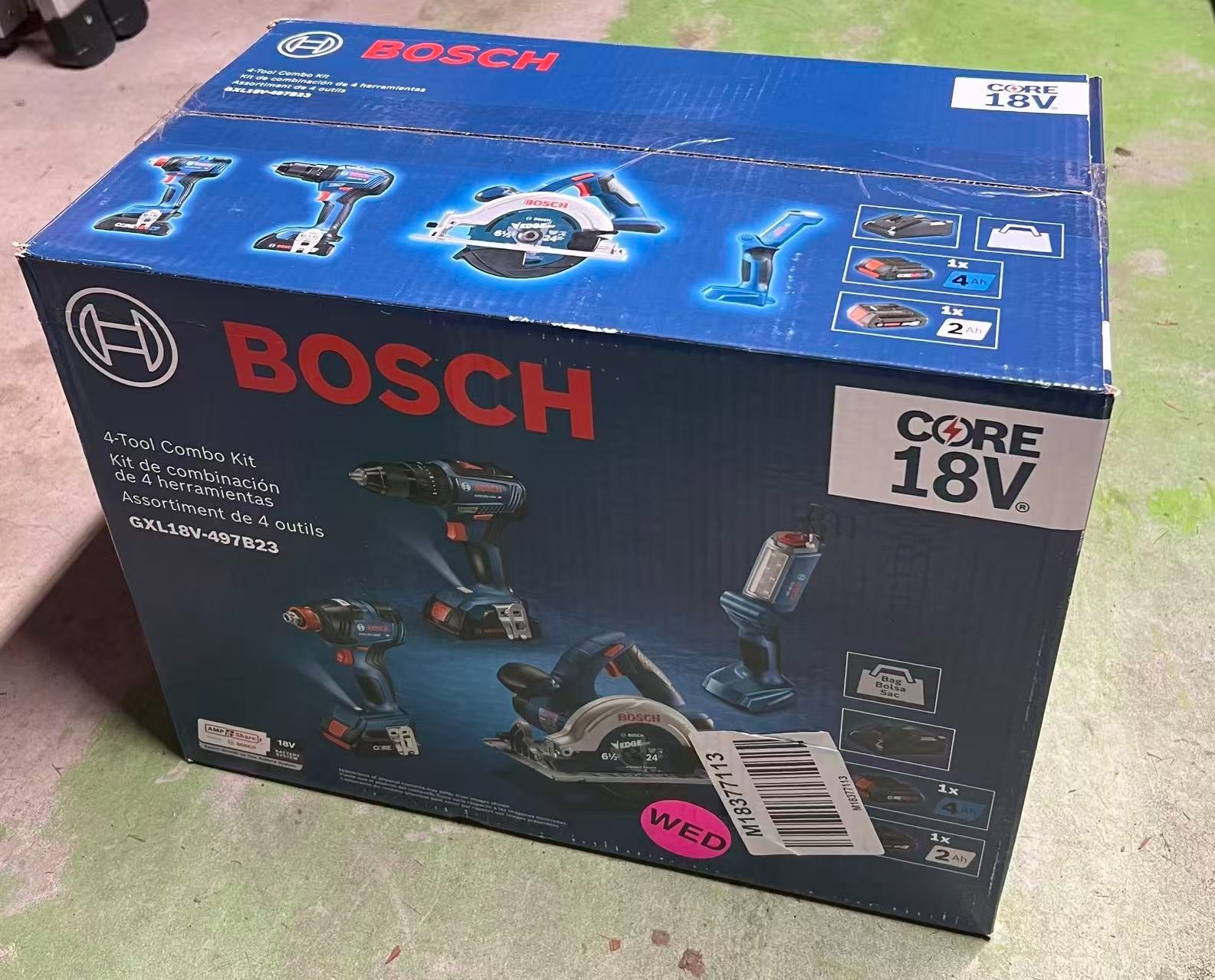 Bosch GXL18V-497B23 18V CORE18V 4-Tool Combo Kit Drill Driver Saw Light NEW 2bat