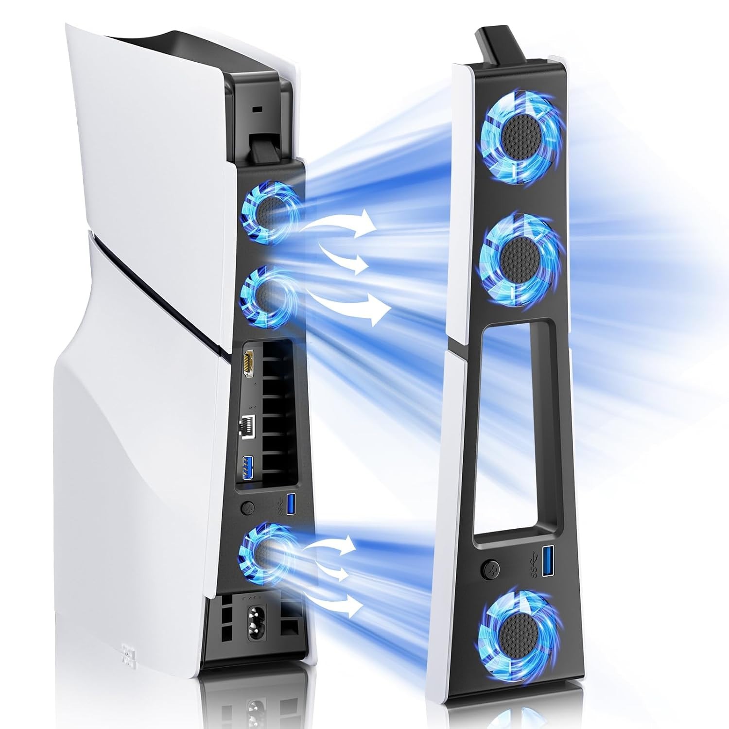 Whisper-Quiet PS5 Slim Cooling System with Enhanced Airflow & LED Indicator