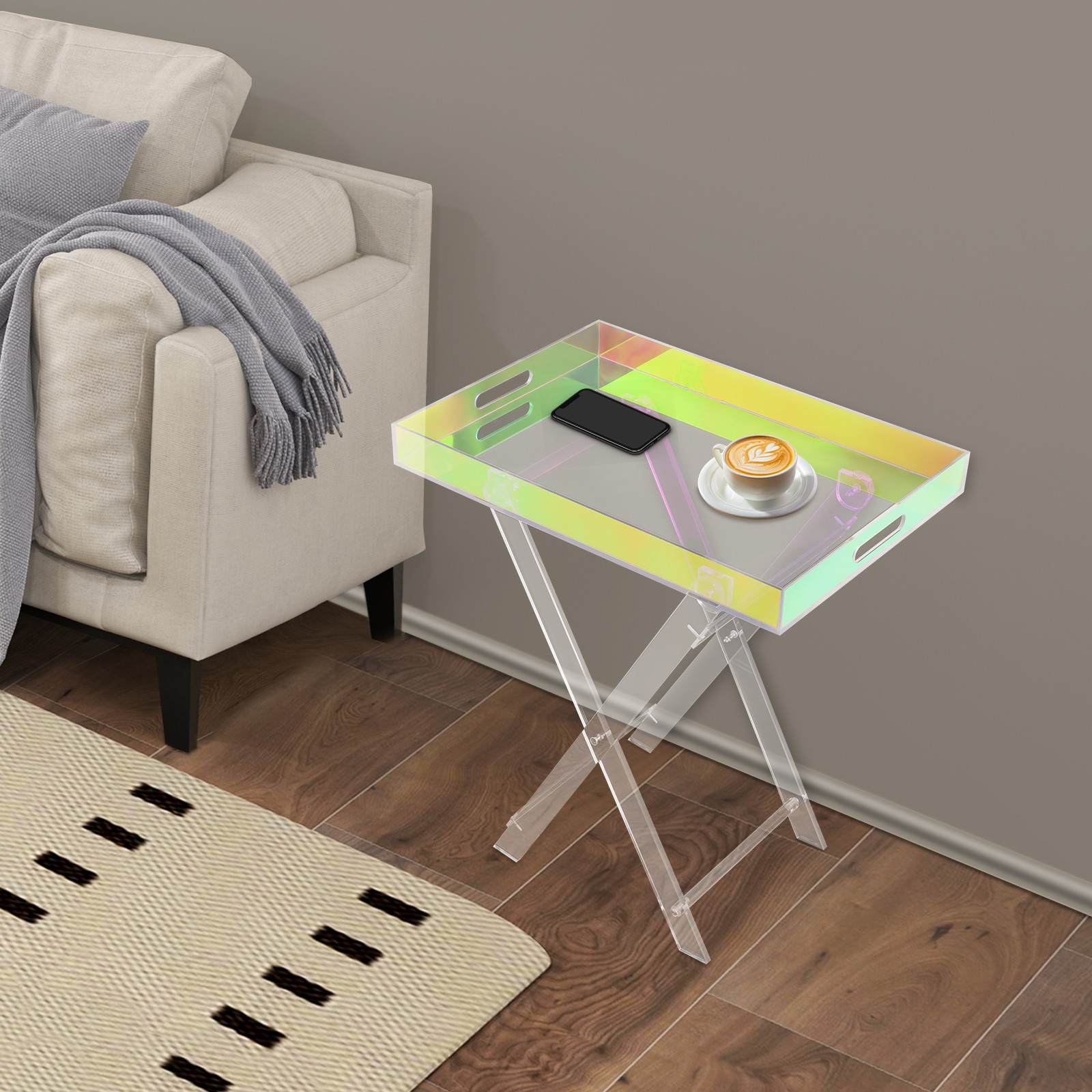 Acrylic Folding Tray Table, Acrylic End Table, Colorful Acrylic Side Table
