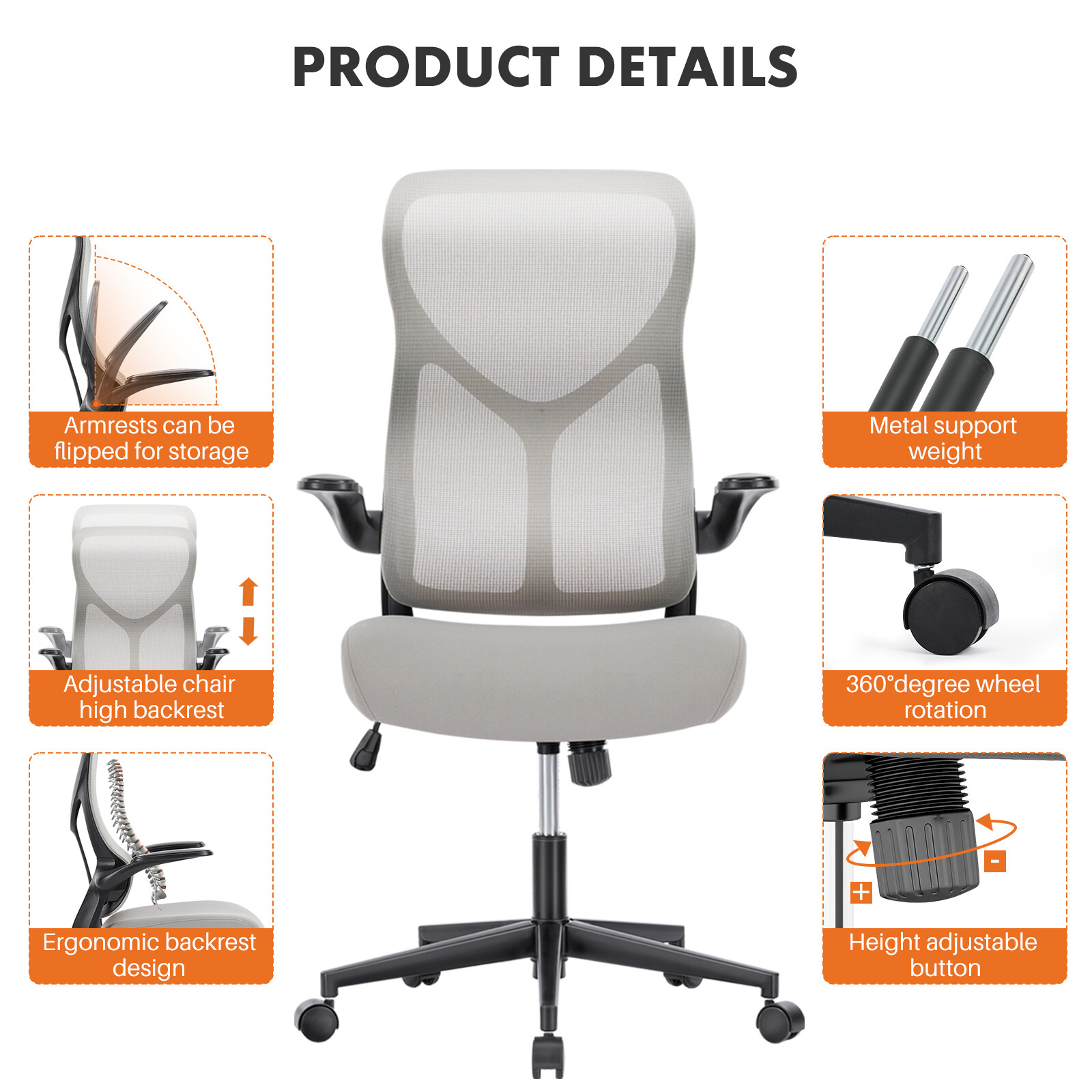 Height Adjustable Ergonomic Office Chair, Thick Cushion High Back Computer Chair
