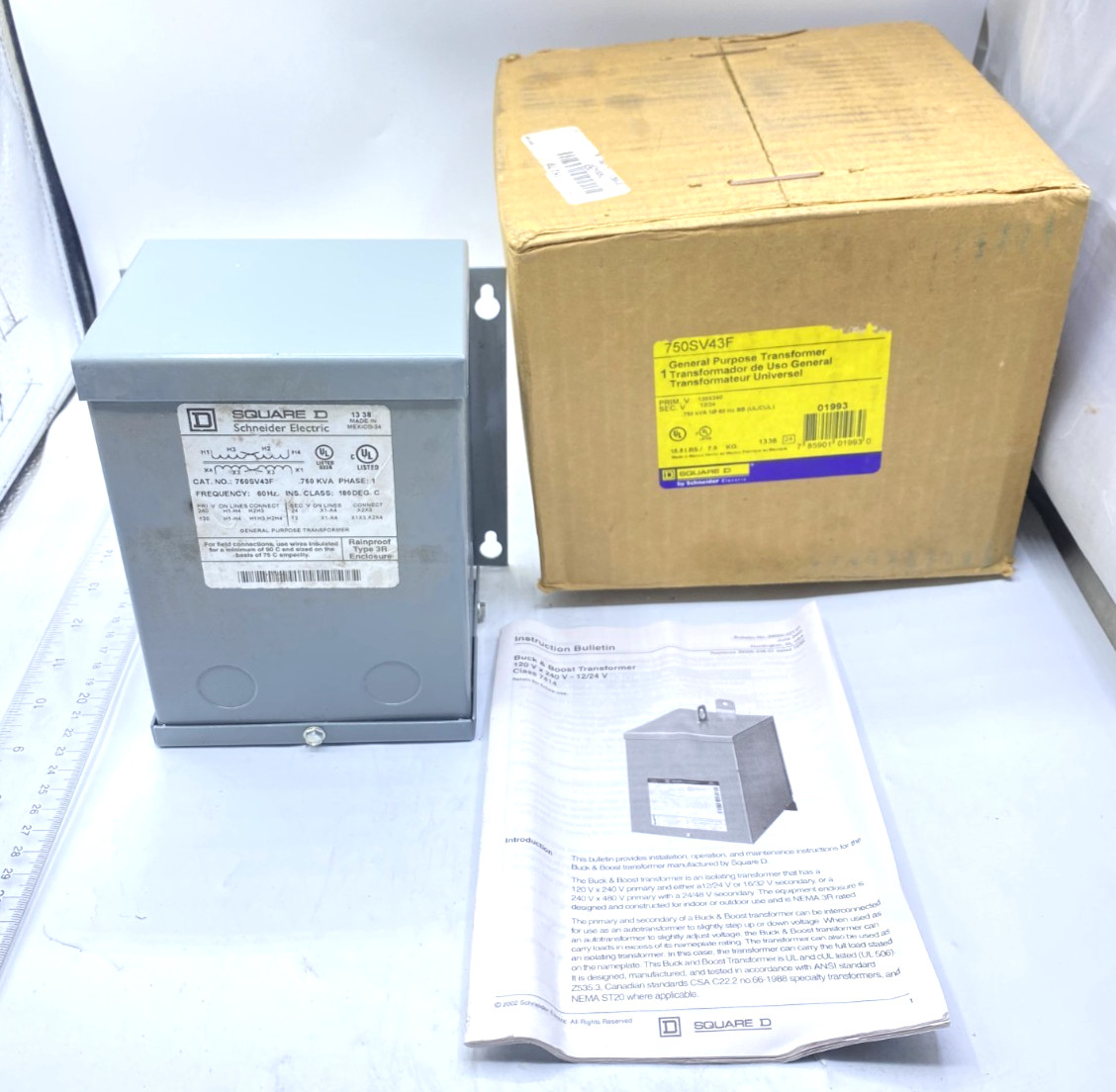 Square D Single Phase General Purpose Transformer 120-240V, 750SV43F New