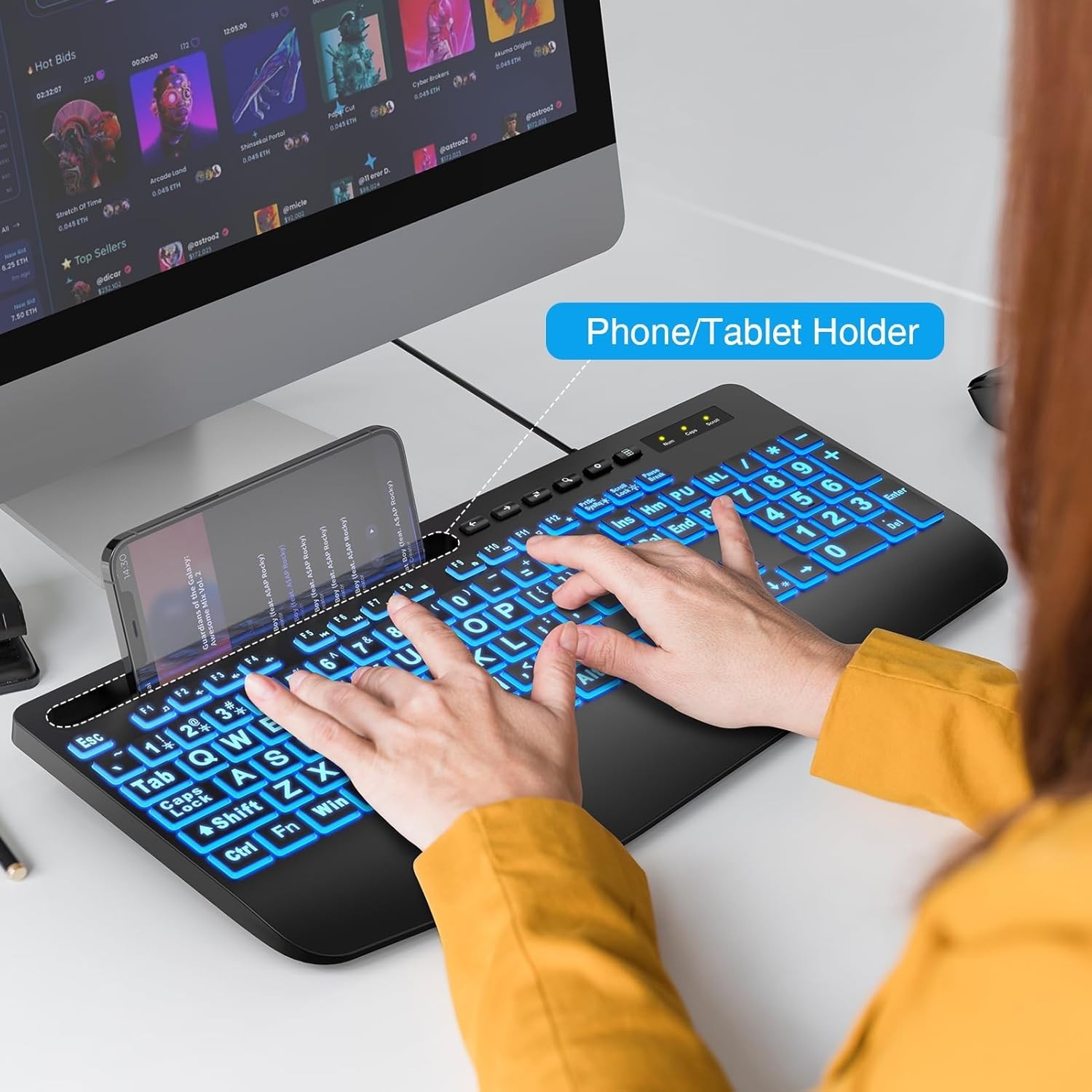 Large Print Backlit Keyboard, Wired USB Lighted Computer Keyboard-7 colors