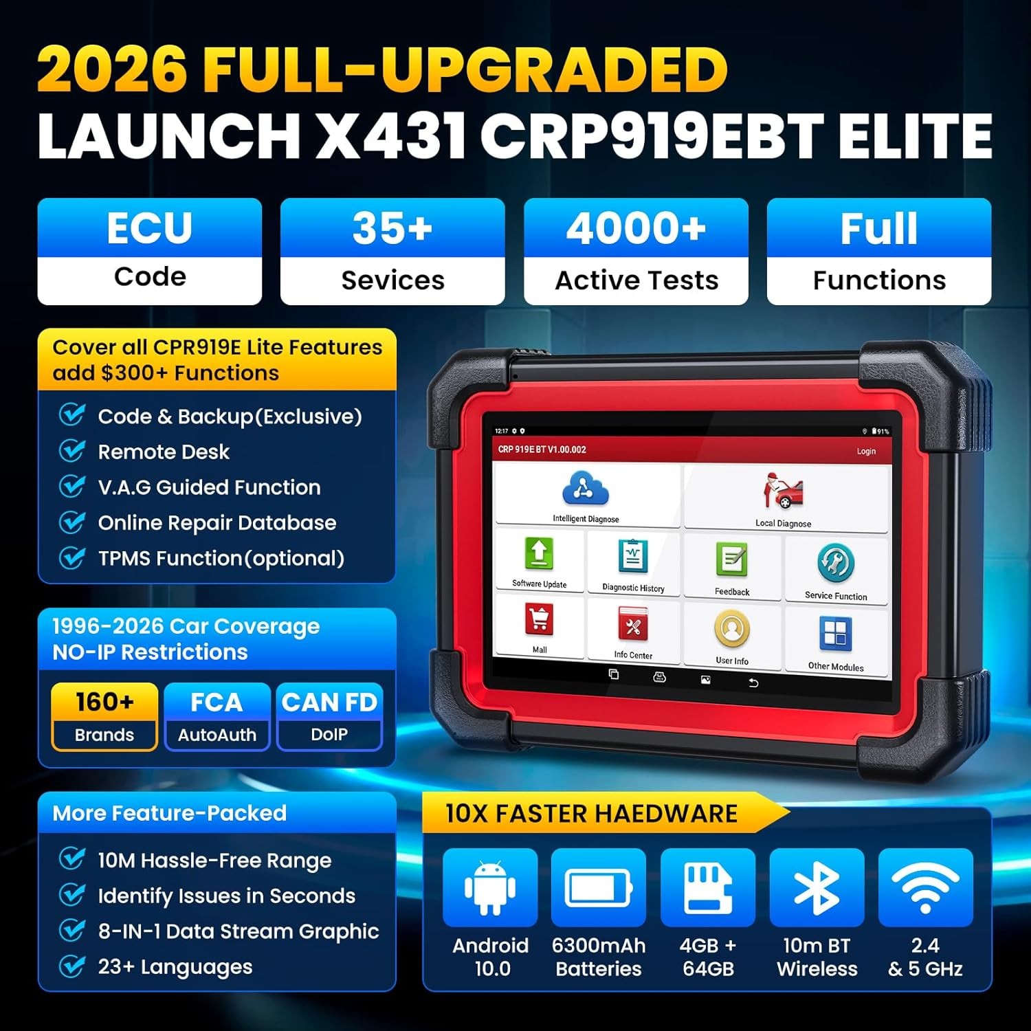 LAUNCH X431 CRP919E BT PRO Elite Bidirectional Car Diagnostic Scanner Key Coding