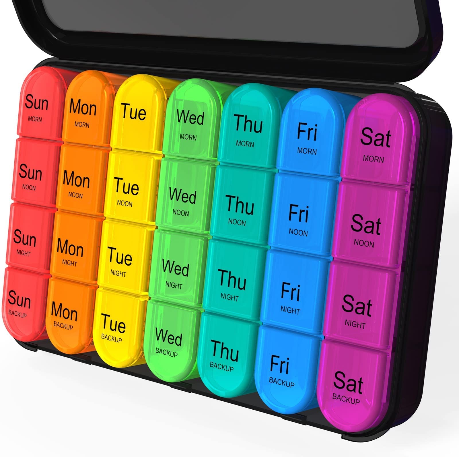Pill Organizer 4 Times a Day - Box 7 7 Count (Pack of 1), Black