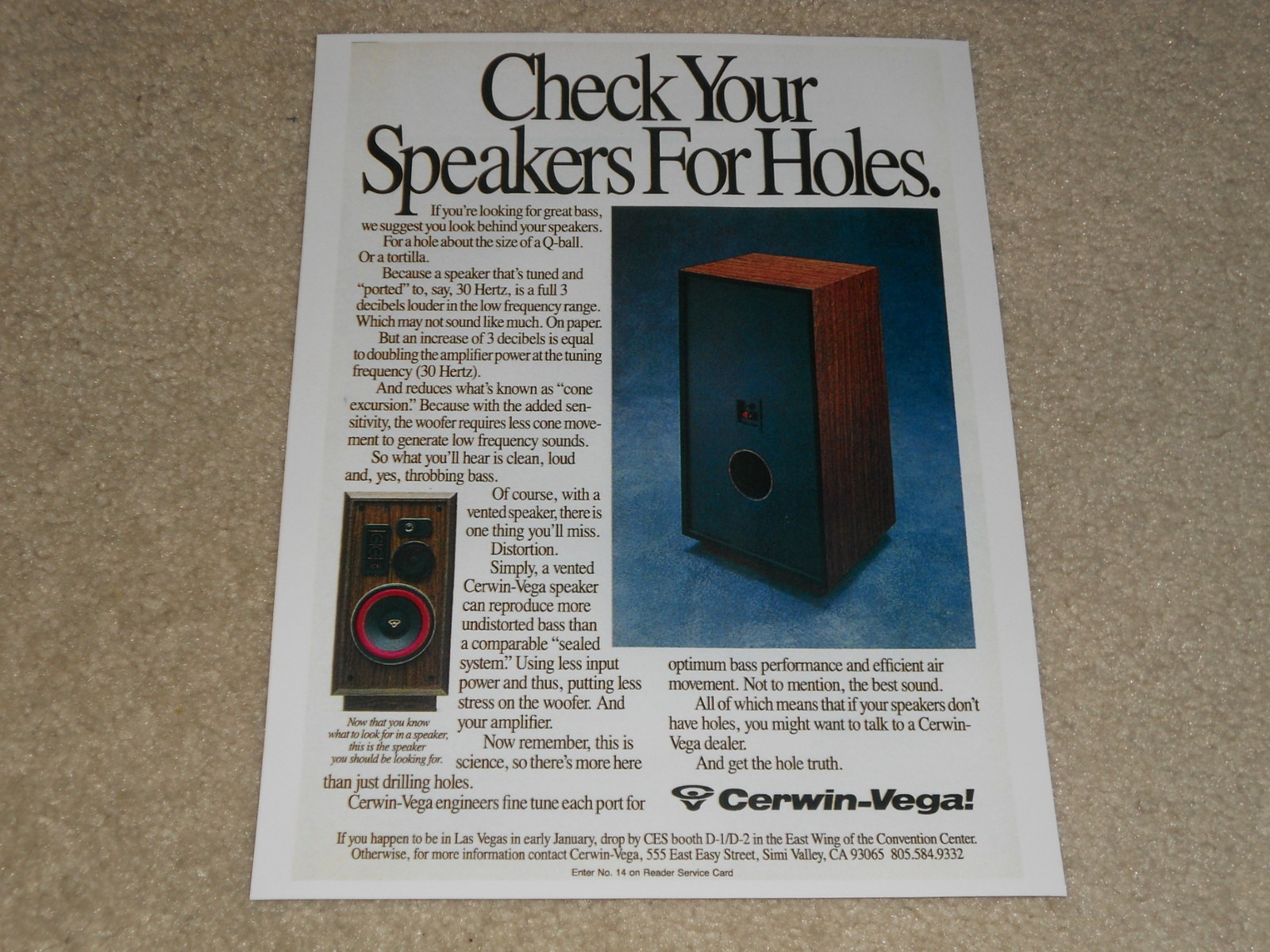 Cerwin Vega AT Series Speaker Ad, AT-10, 1 page, 1989, Article