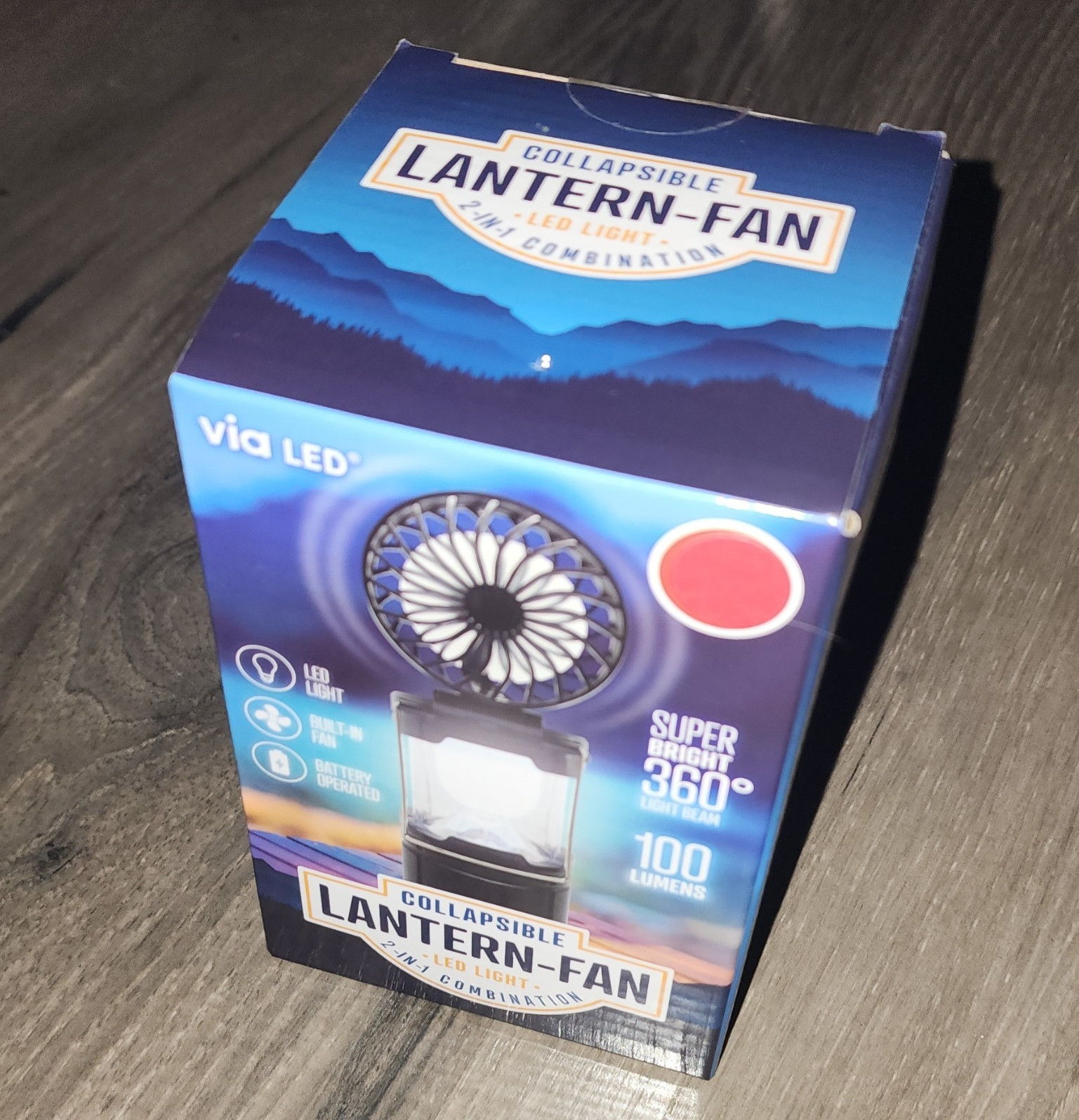 via LED 2-in-1 Collapsible LED Lantern Fan 100 Lumens Battery Cordless