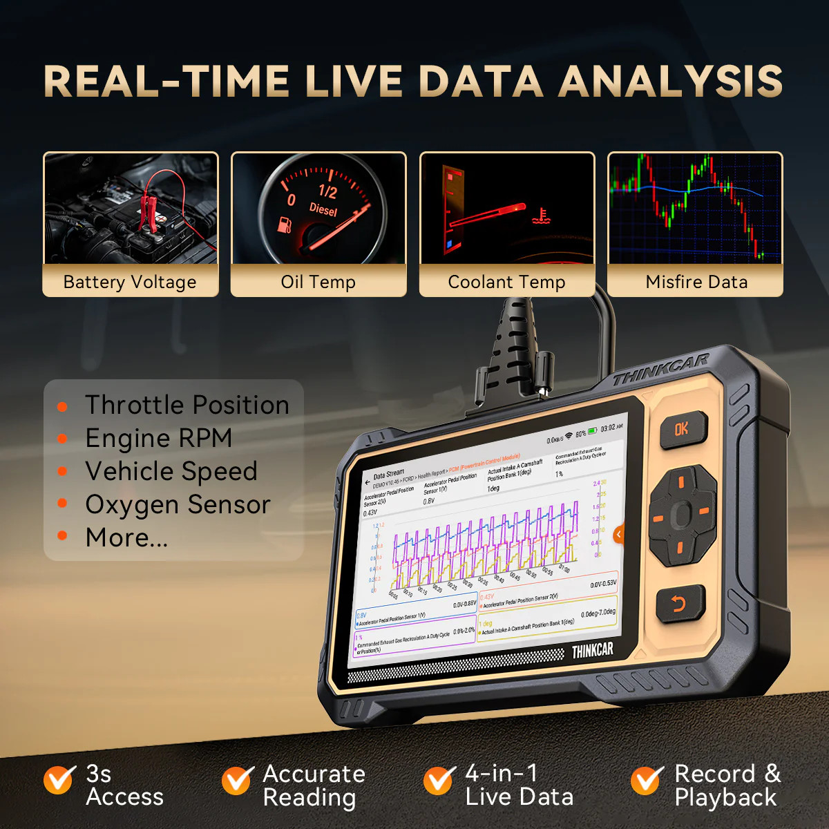 THINKSCAN 662 Auto car Diagnostic OBD2 Scanner Tool 4 System Engine ABS 12 reset
