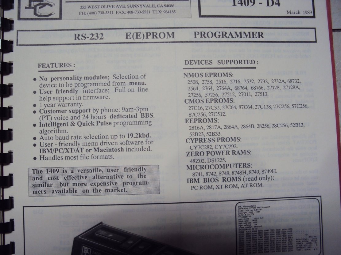 B&C Microsystems 1409 Vintage EPROM / Microcontroller Programmer built in menu