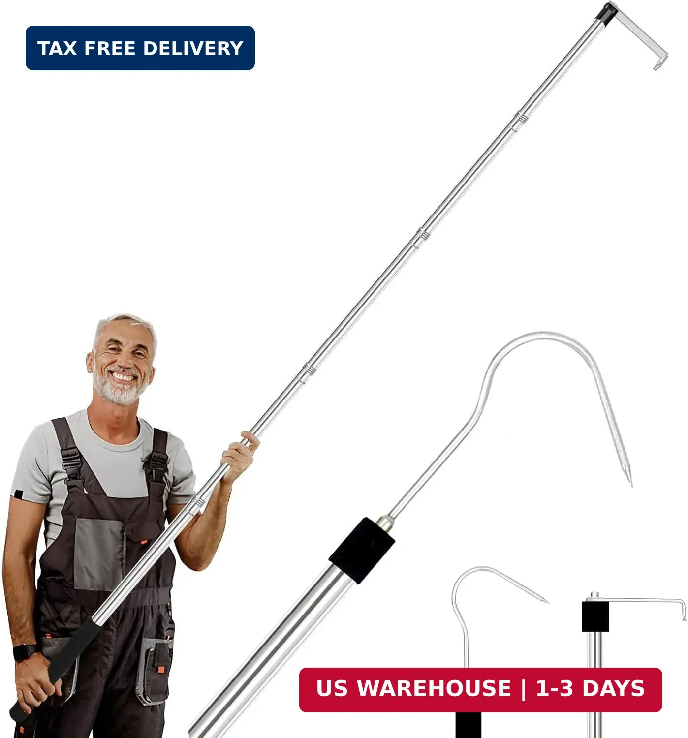 Truck Cargo Grabber - 34-70 Inch Sturdy Pickup Truck Bed Cargo Retrieval Pole, w