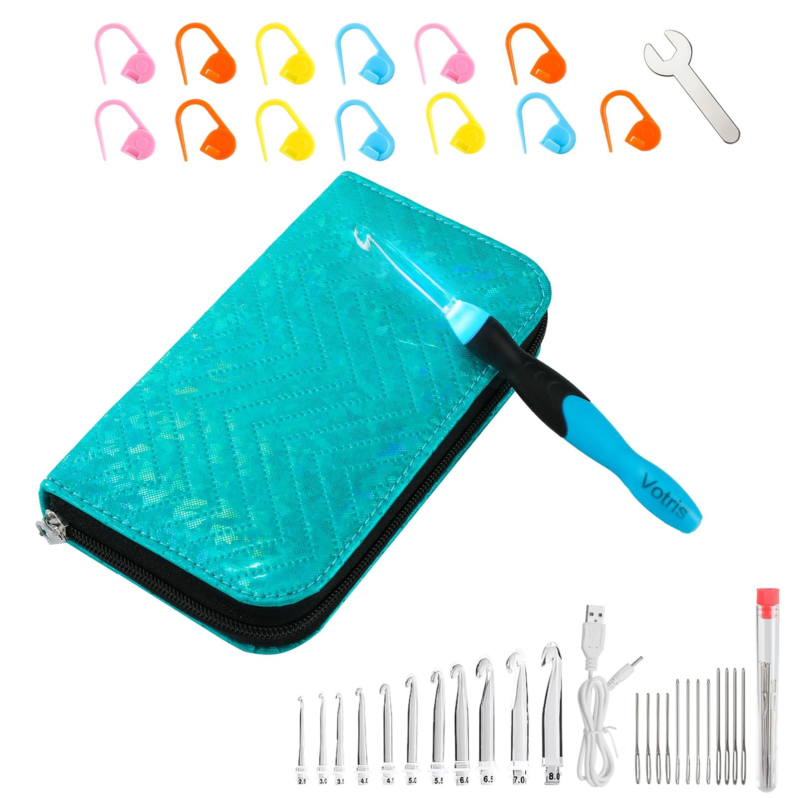 Light up Crochet Hook Set - 11 in 1 Lighted Crochet Hook Set for Beginners Er...