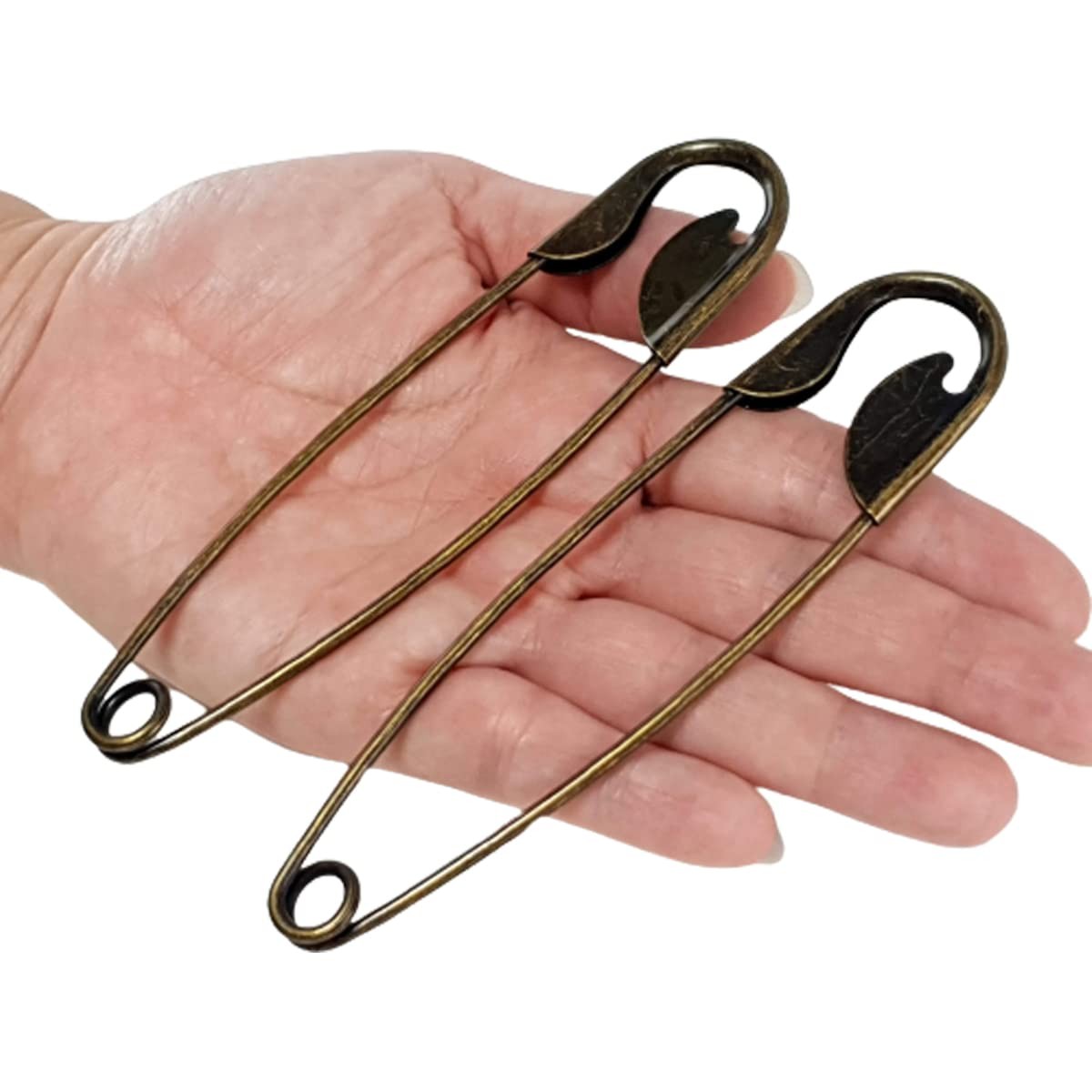 Set of 2 Safety Pins 5 inch Stainless Steel Large Size Brass Color for Jumbo ...