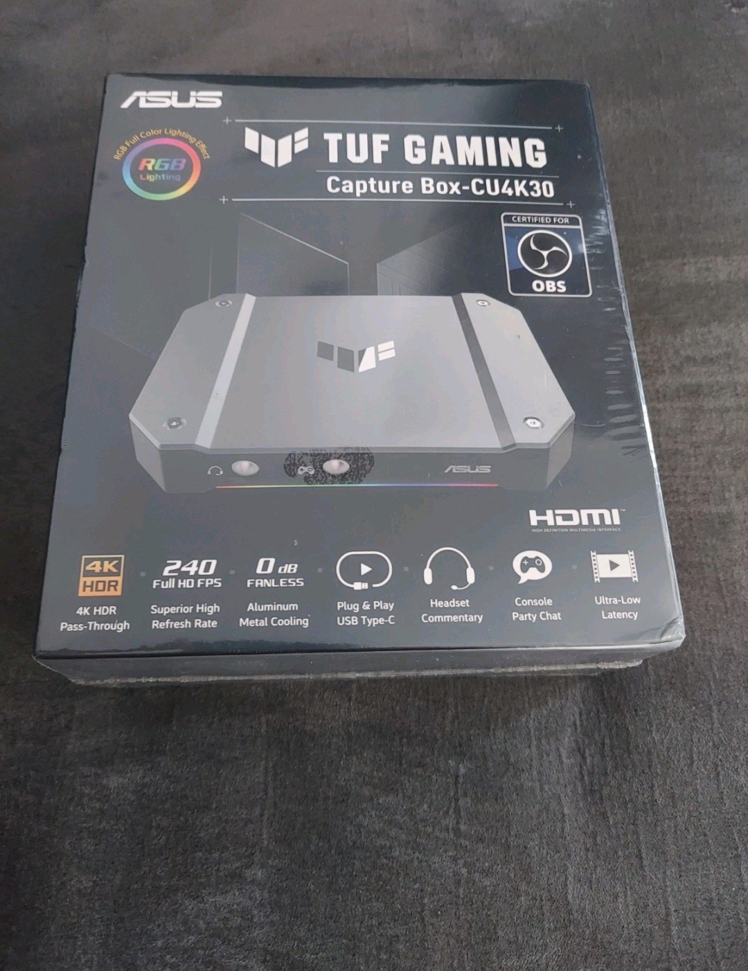NEW SEALED ASUS TUF Gaming CU4K30 Capture Box 4K60 HDR USB-C HDMI OBS Certified