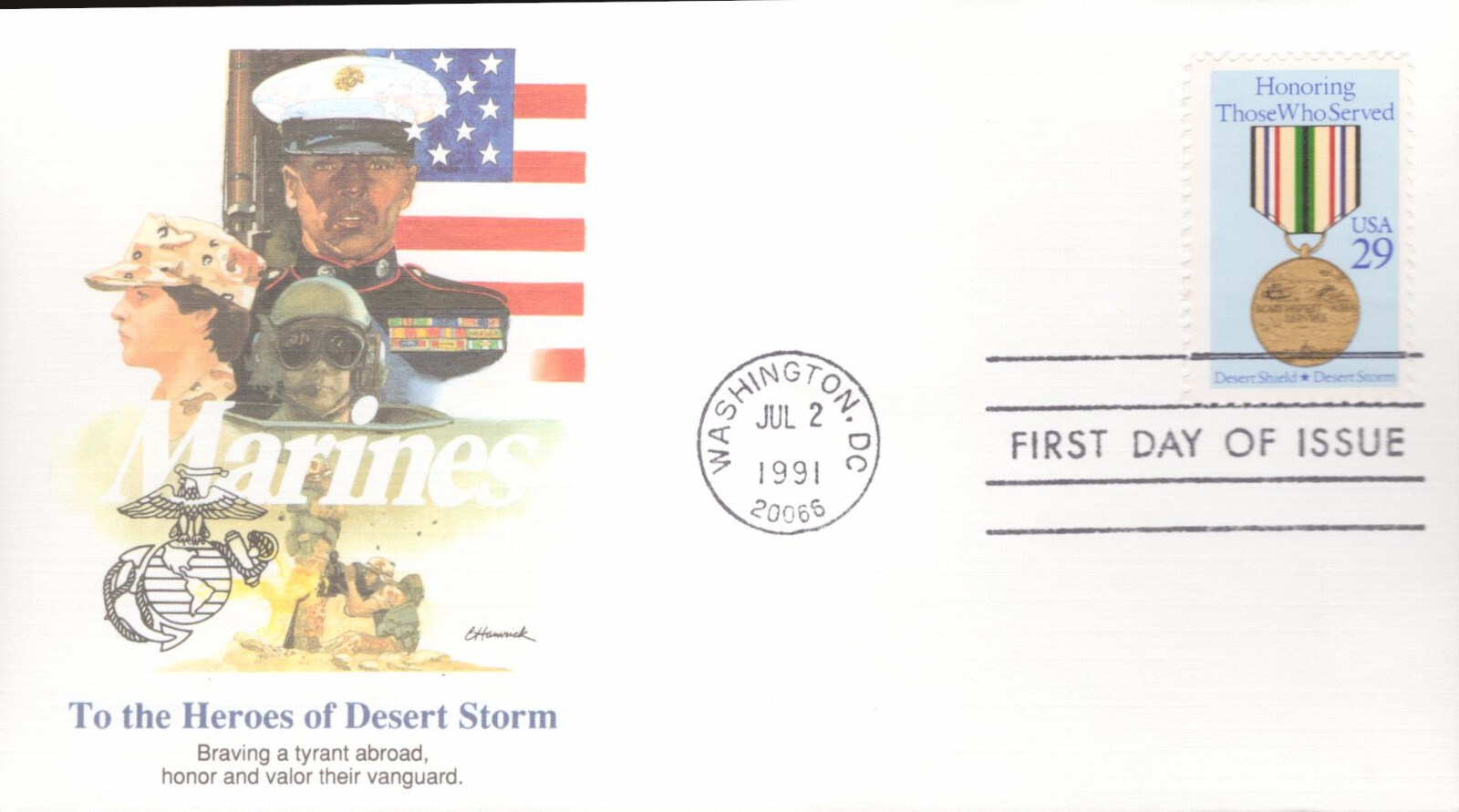 1991 First Day of Issue - Postage Stamp - Heros of Desert Storm - Fleeetwood #A