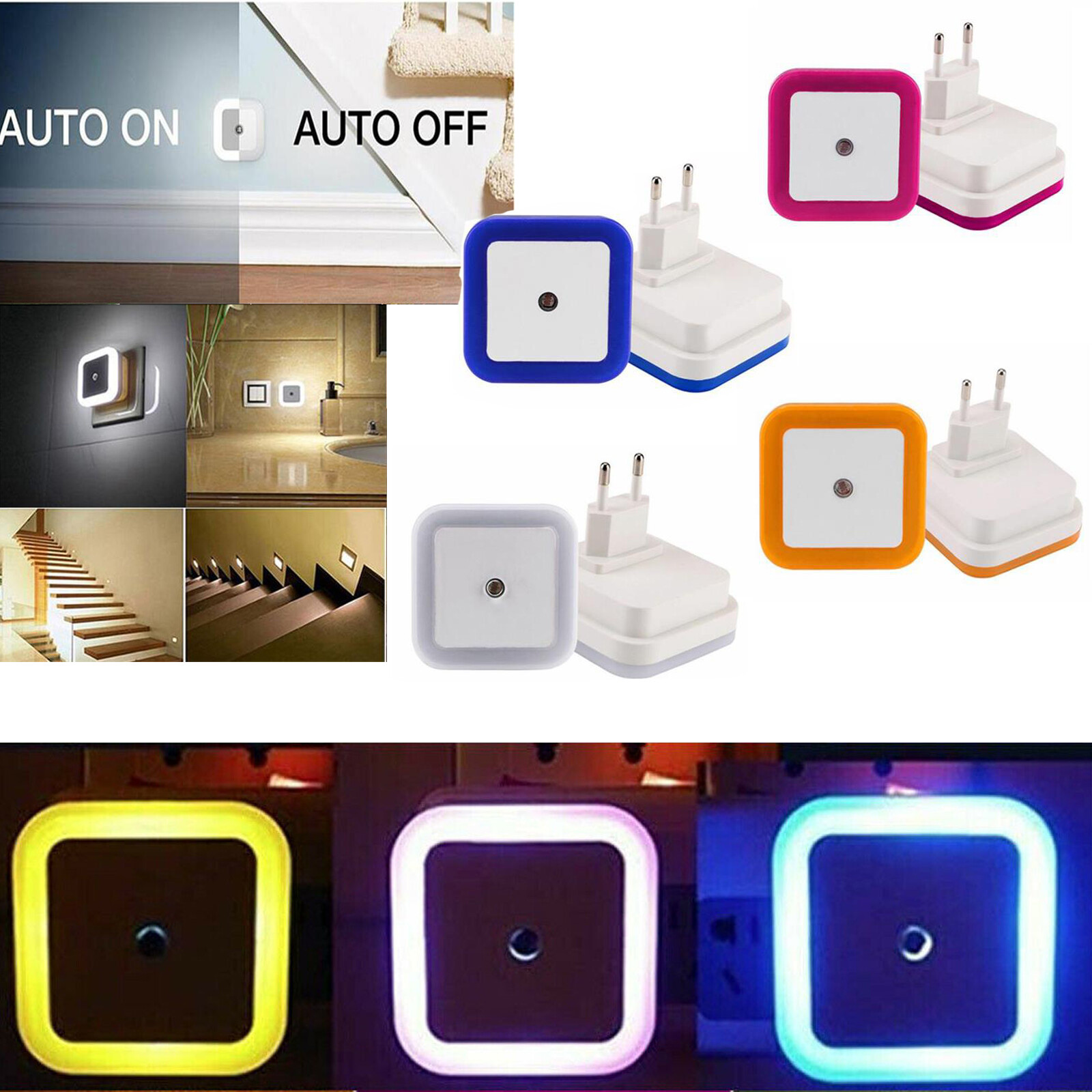 US EU Plug-in Auto Sensor Control LED Night Light Lamp for Bedroom Hallway EM