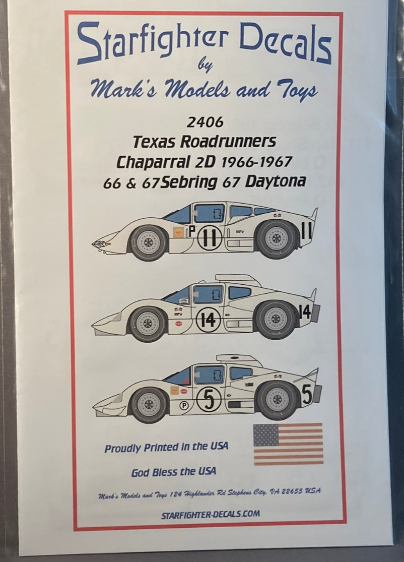 1/24 Starfighter Decals 2406  Chaparral 2D 1966-67 for Monogram/Fujimi/Modelers