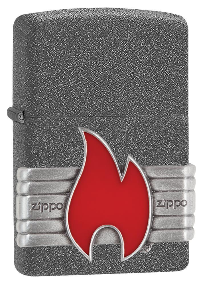 Zippo Windproof Iron Stone Lighter With Vintage Flame Emblem, 29663, New In Box