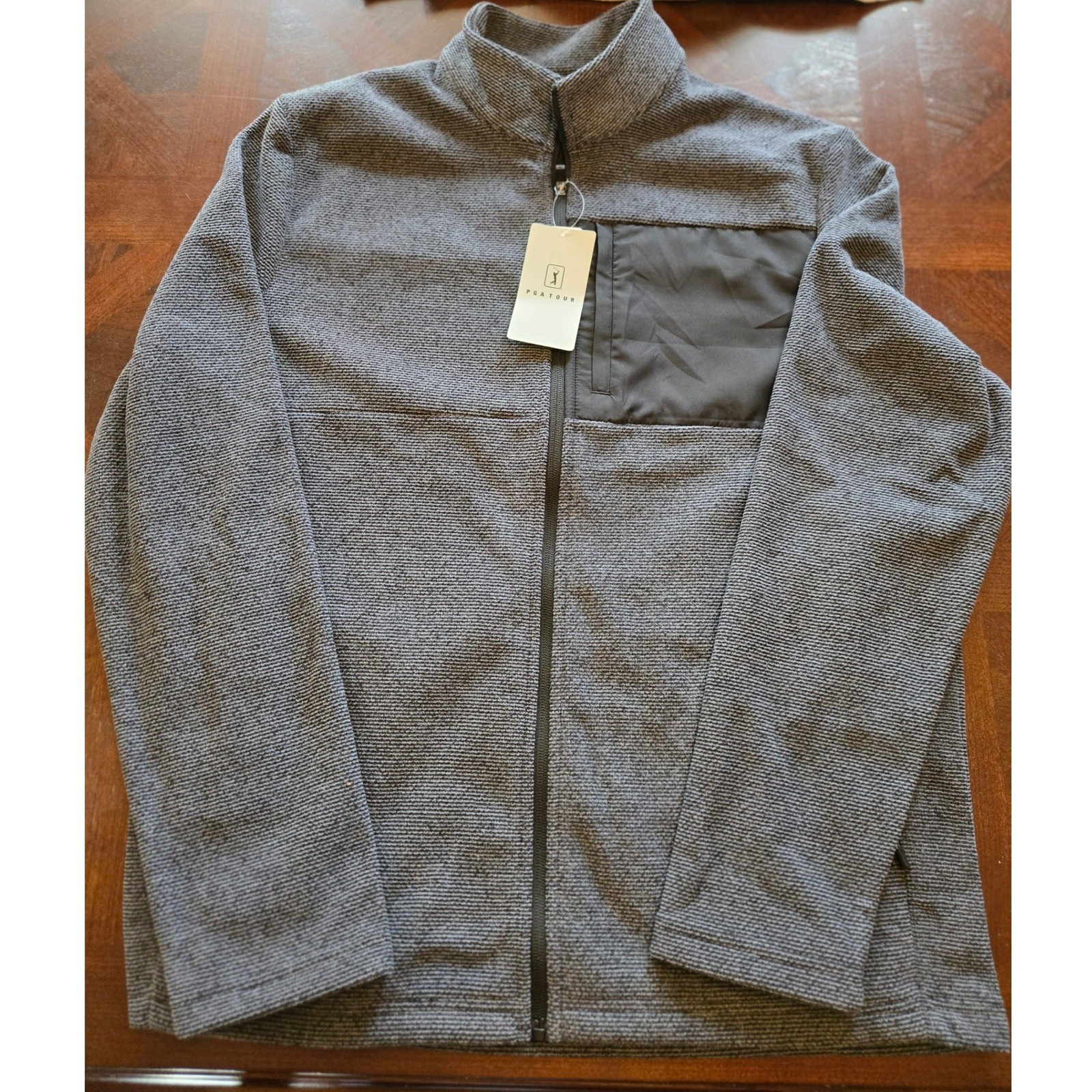 PGA TOUR Mens Full Zip Jacket Caviar Heather Gray  New Medium