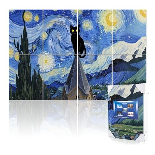 Art Acoustic Panels 48x32x0.4 Inch |Sound 8 Pack Black Cat in Starry Night