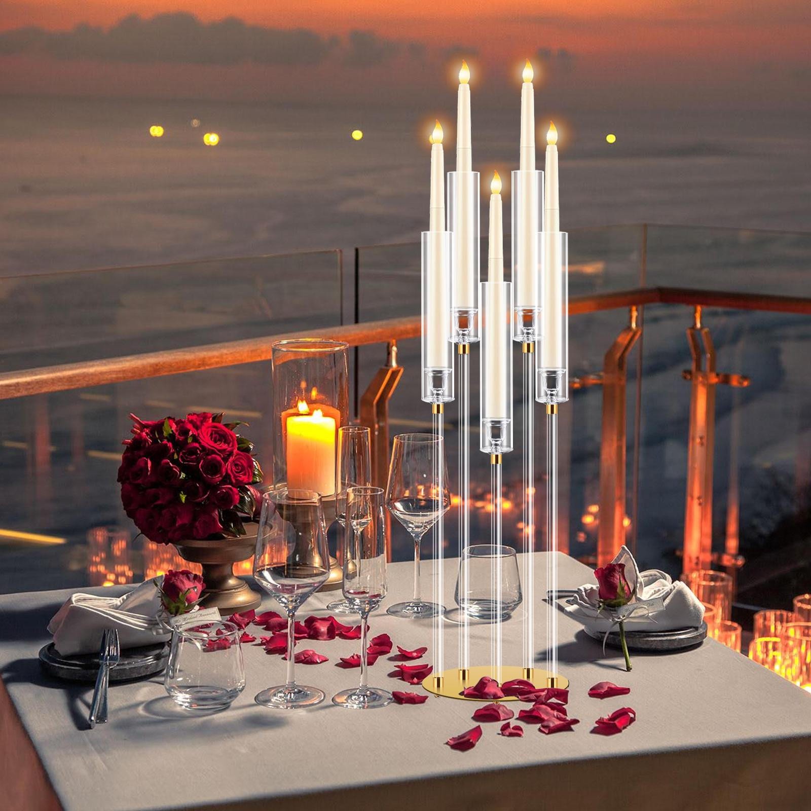 8 Pcs Acrylic Candelabra Centerpieces 5 Arm Clear Candelabra Candle Holder