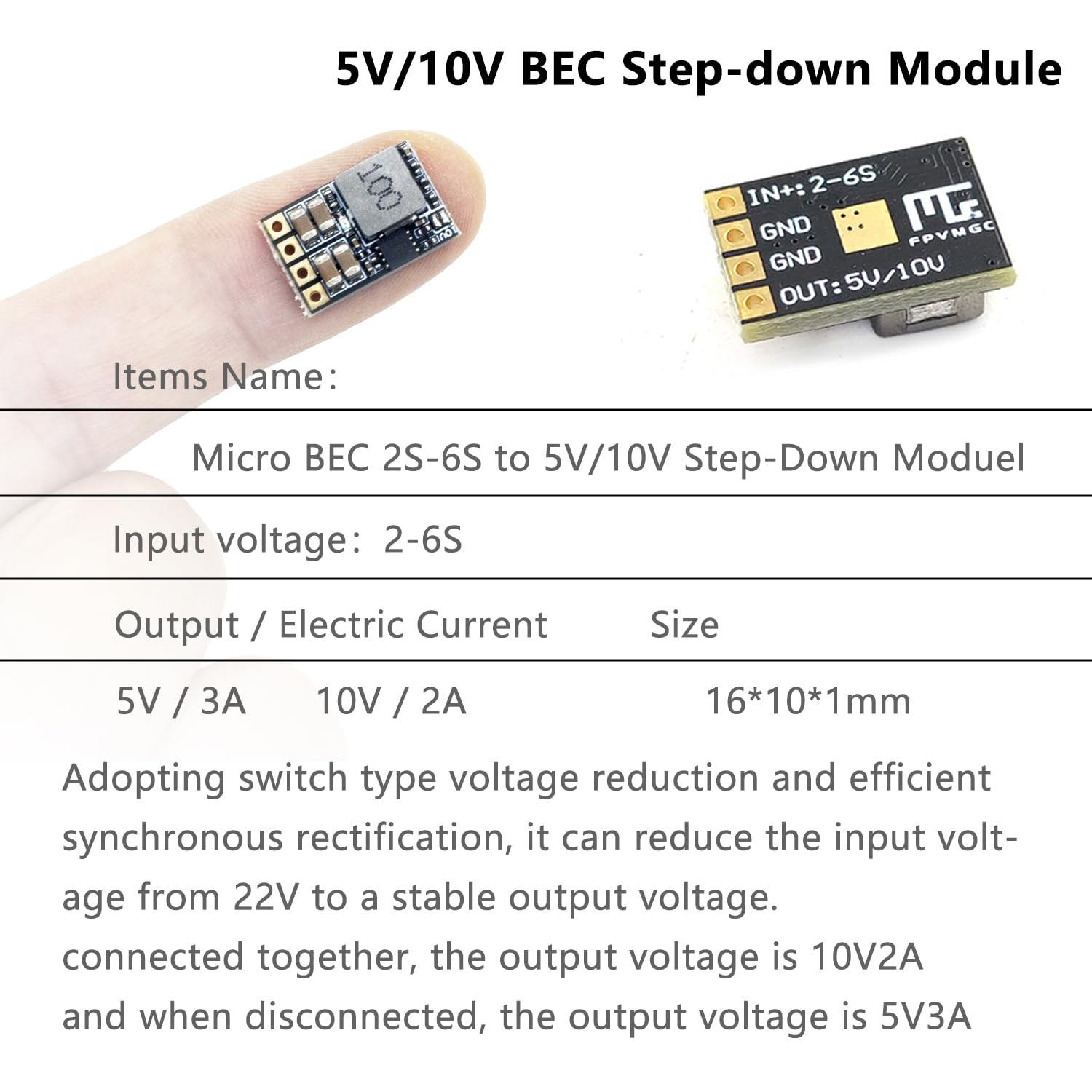 3 PCS FPV Micro BEC 2S6S To 5V/10V Adjustable StepDown Regulator RC