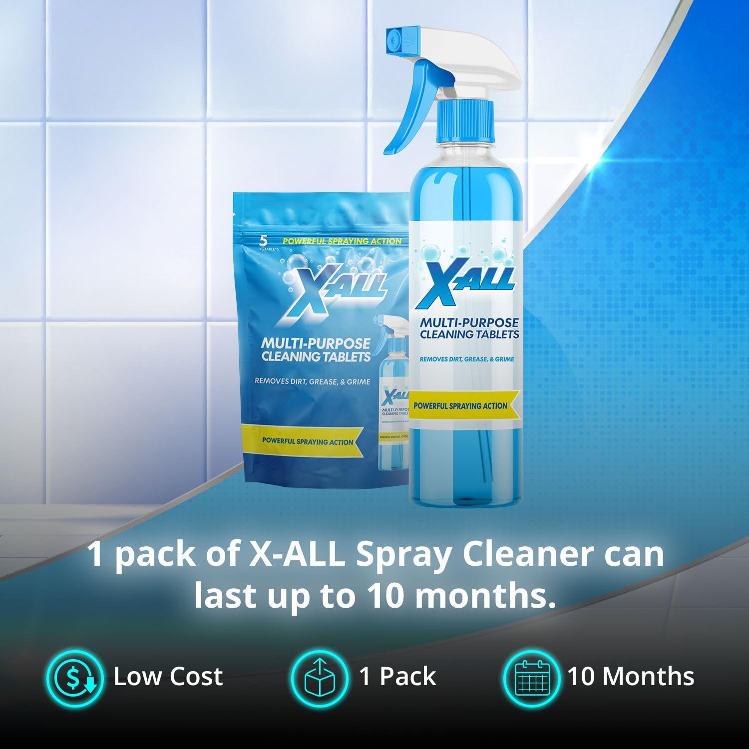 XALL MultiPurpose Cleaner Spray Bottle and 5x Cleaning Tablets