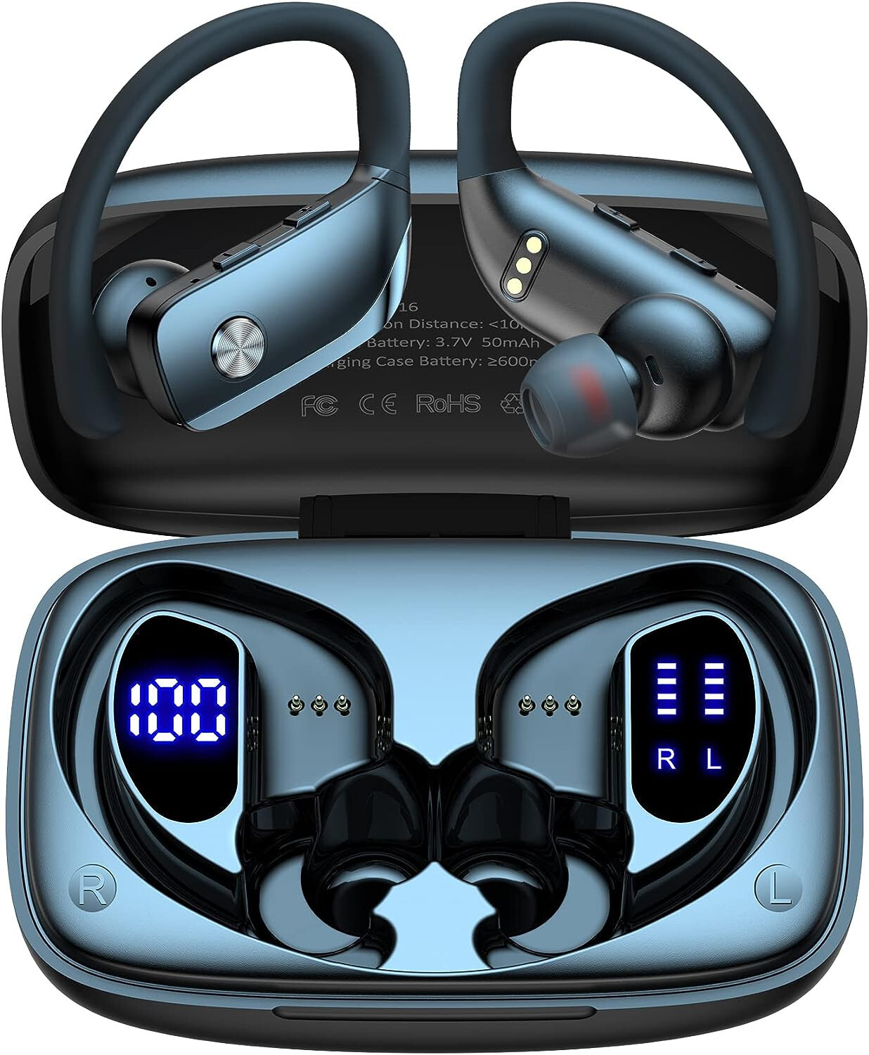 BMANI True Wireless Earbuds T16, 5.0 HiFi Dual LED Display, Black