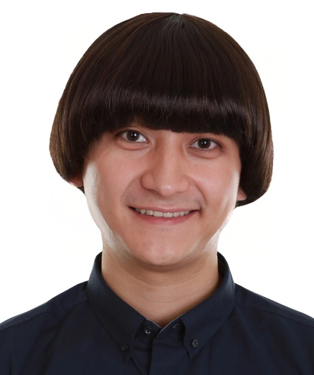 Retro Bowl Cut Wig for Men - Straight Hair Cosplay Costume Wig, Dark Brown