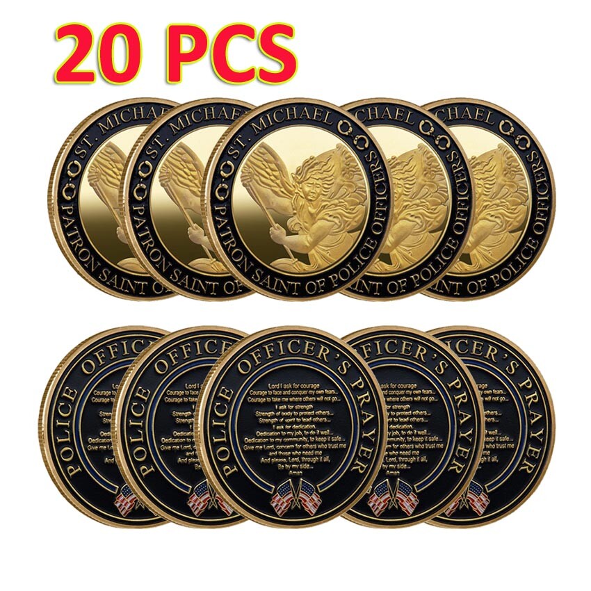 20PCS Badge Challenge Coin Law Enforcement Police Officer St. Michael Prayer