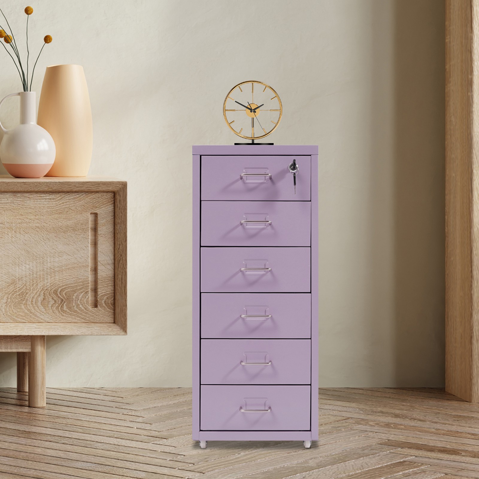Metal 6 Drawer File Cabinet w/Lock Metal Vertical Filing Cabinet for Office Home