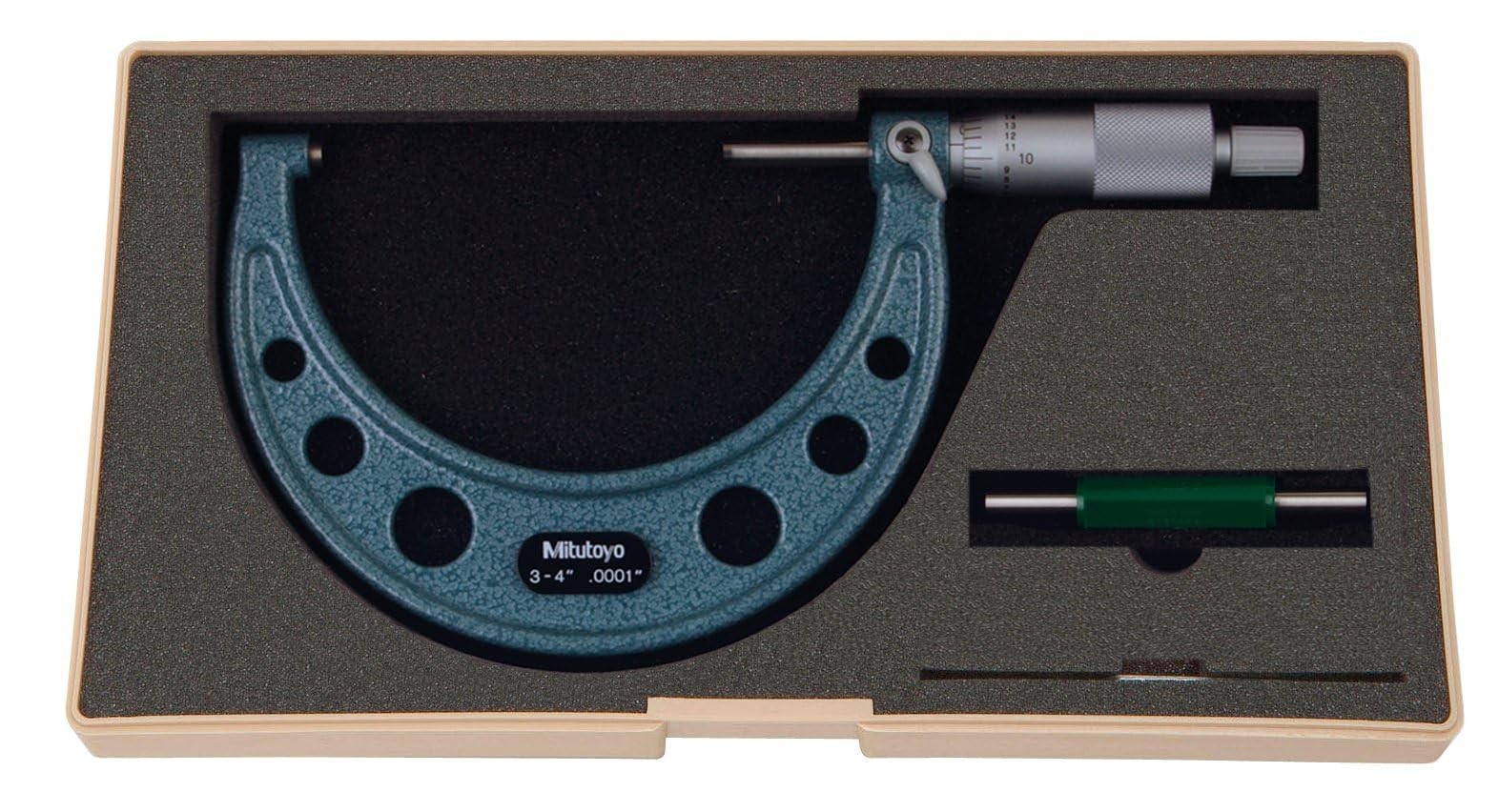 Mitutoyo 103-218 Outside Micrometer, Baked-enamel Finish, Ratchet Stop, 3-4"