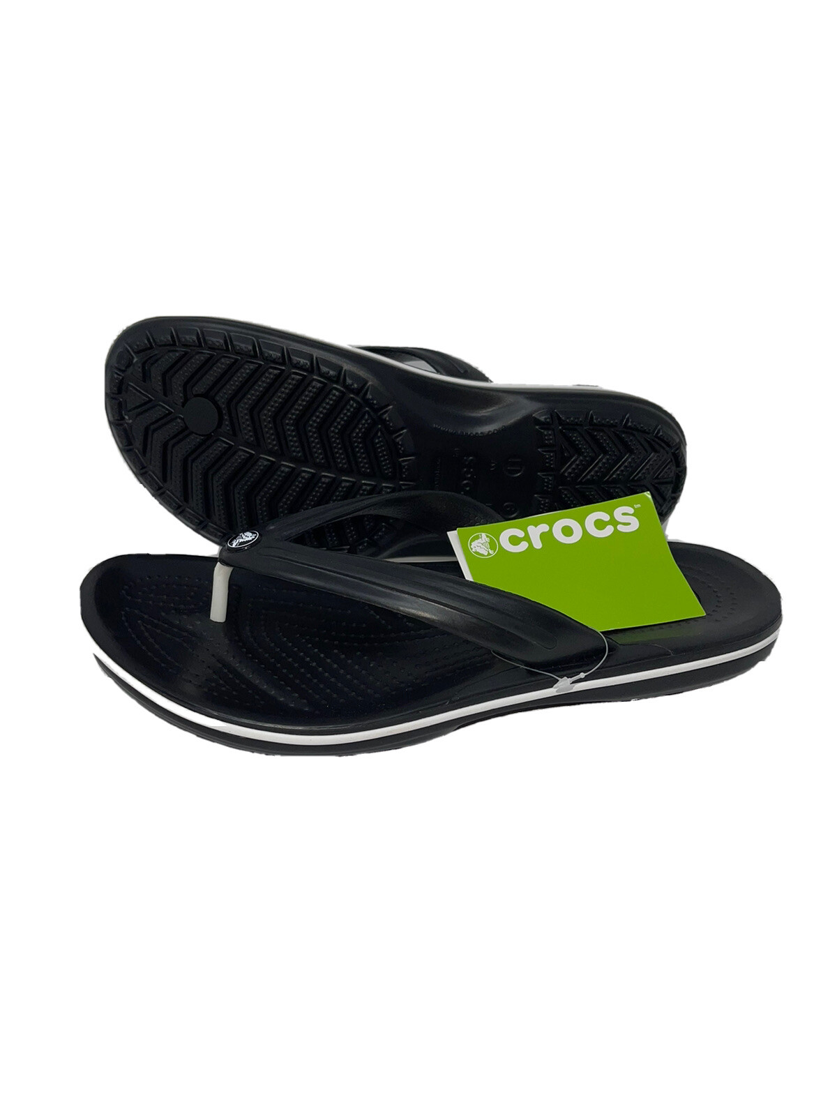 Crocs Crocband Flip Flop Sandal MENS Size 9,10,12,13  Black/White NEW
