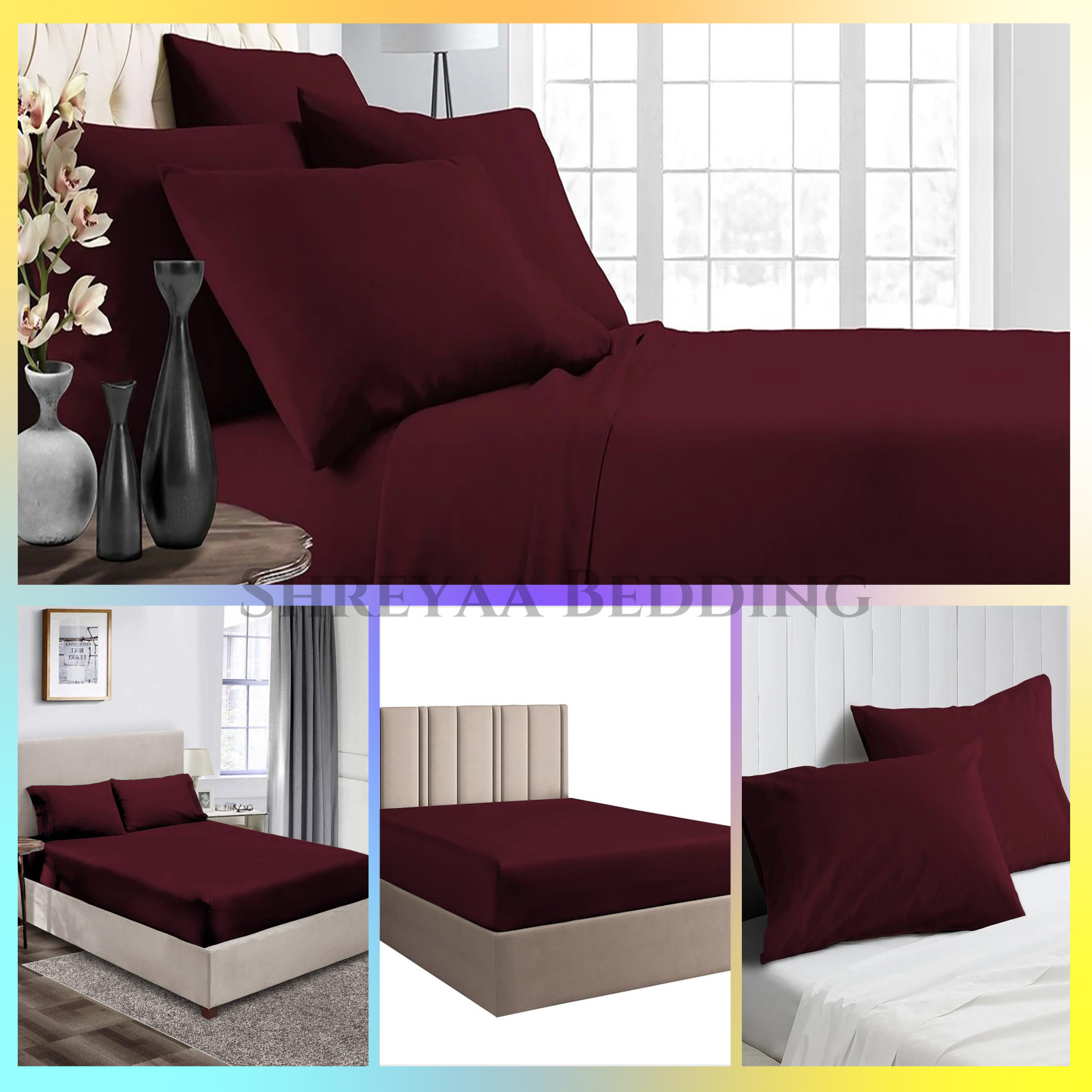 Extra Deep Pocket Bed Sheets 1000 - 1200 TC Egyptian Cotton Wine Solid