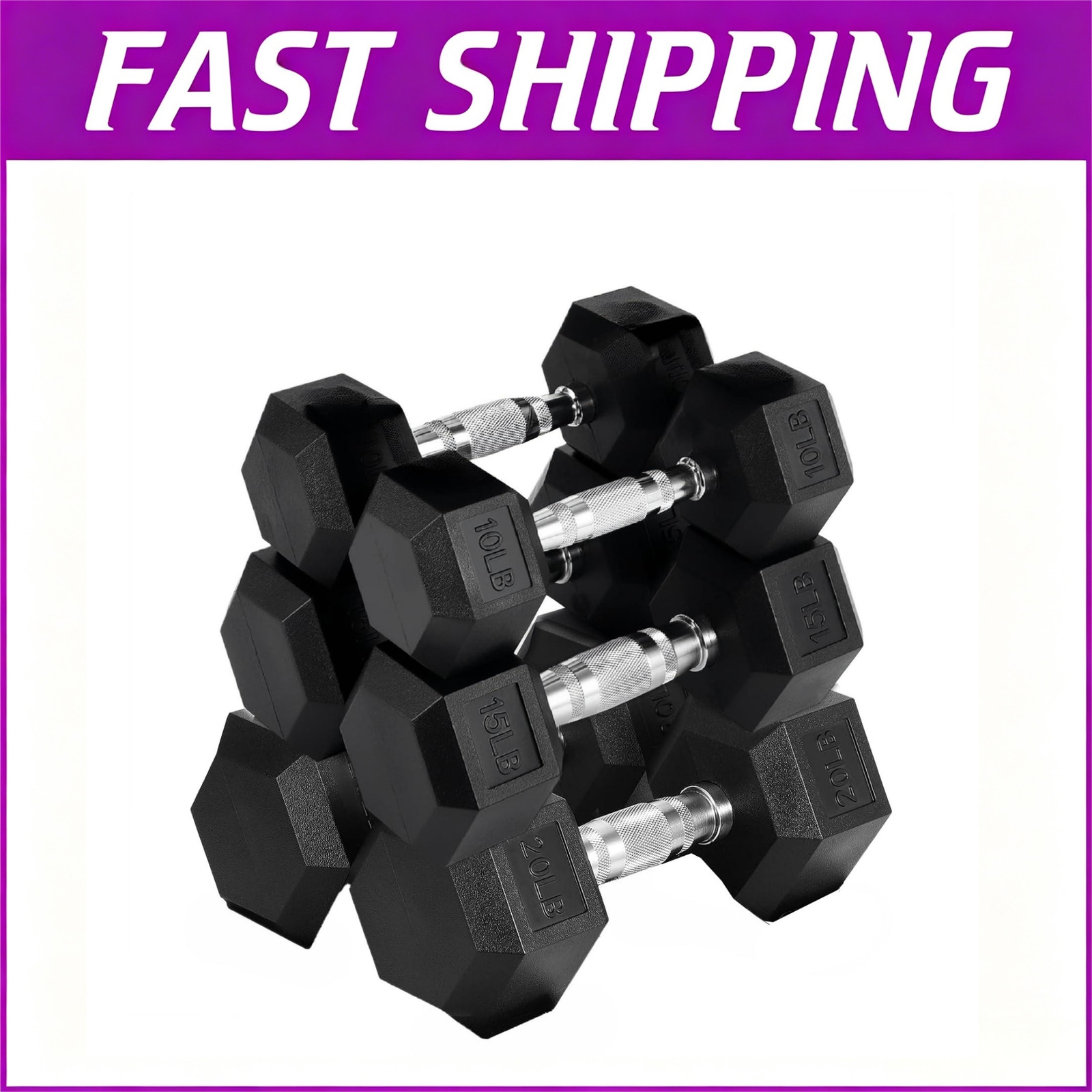 10/15/20 LBS Pair Rubber Coated Hex Dumbbell Set, 90 Pounds Total Hand Weights