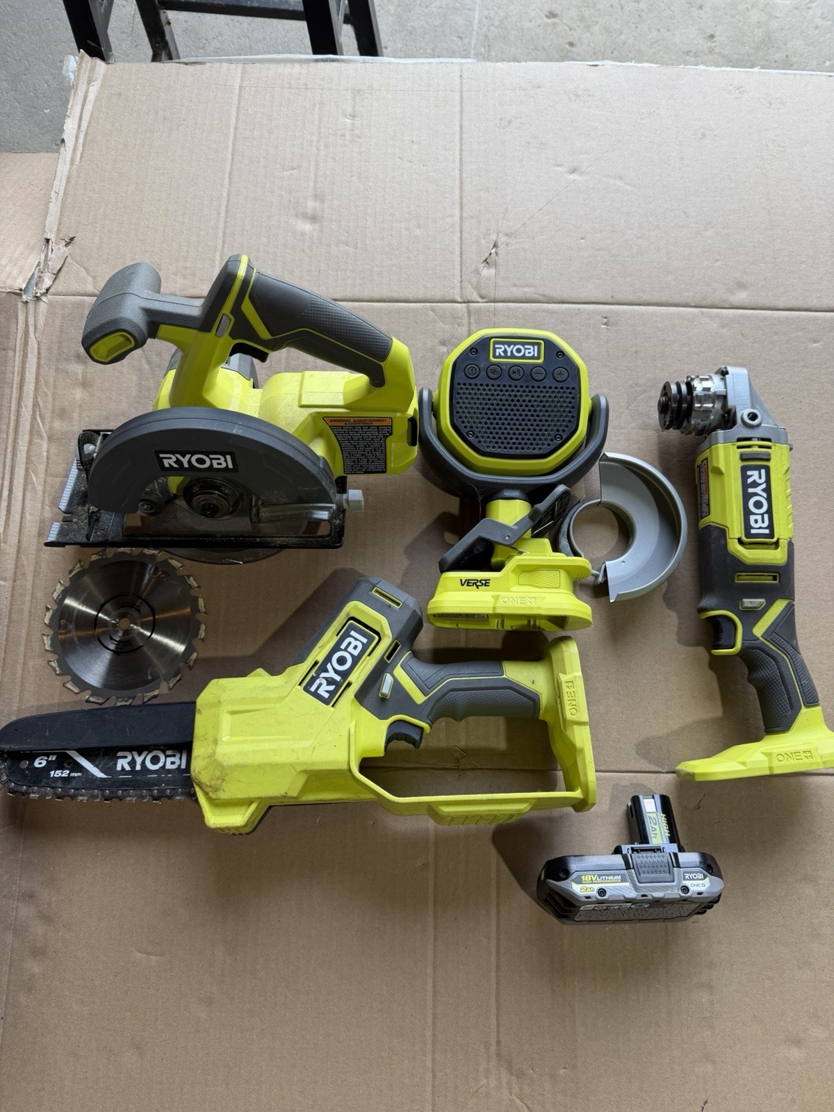 Ryobi ONE+ 18V Cordless 4-Tool Set w/ 2 Li-Ion Batteries Saw Pruner Fan Grinder