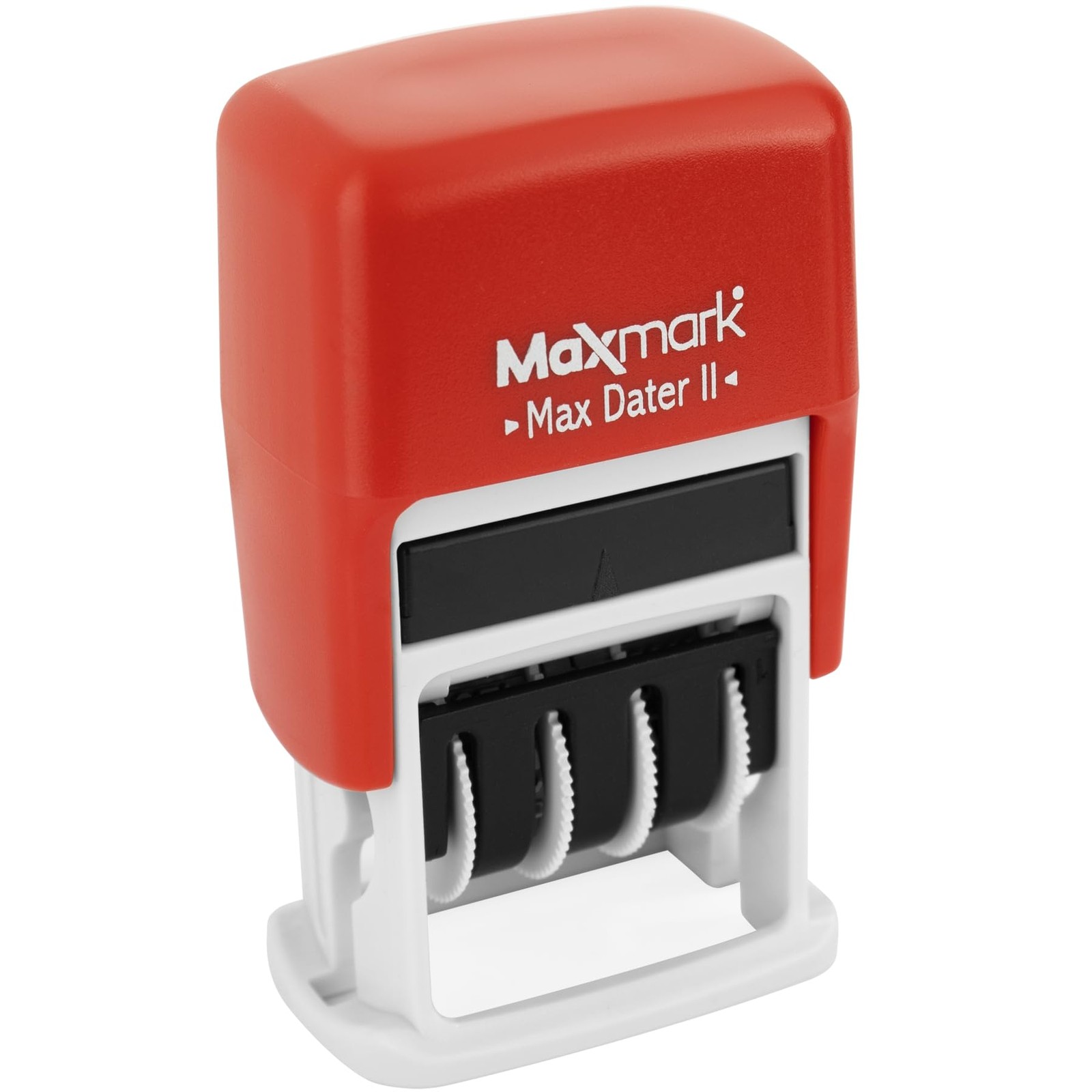 MaxMark Self-Inking Rubber Date Office Stamp with Entered Phrase ENTERED, Red