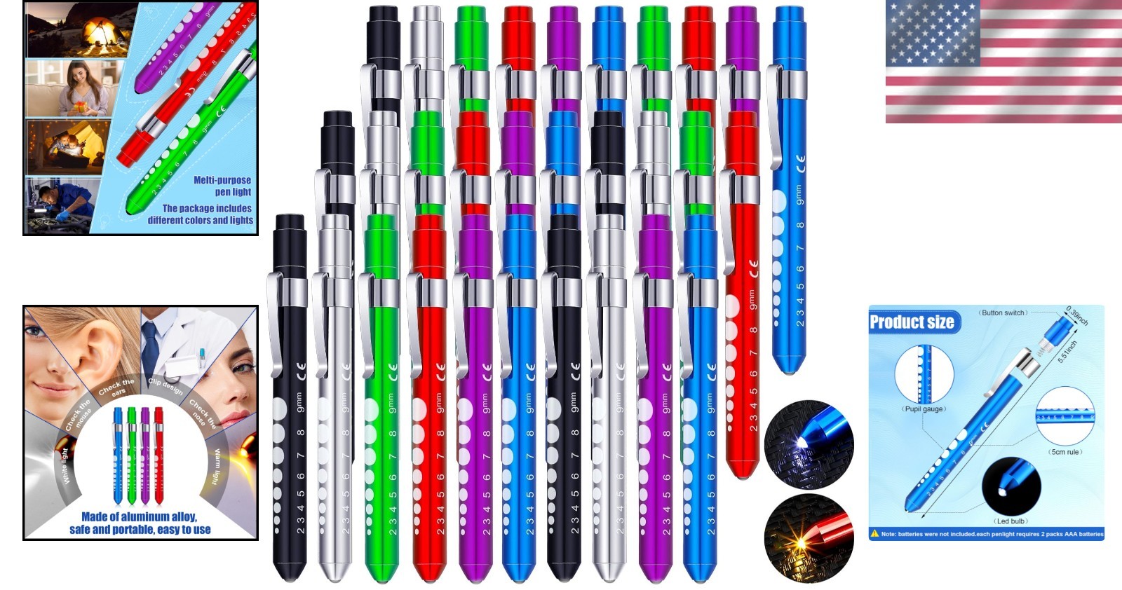 Reusable Pen Light with Pupil Gauge (30 Pack)