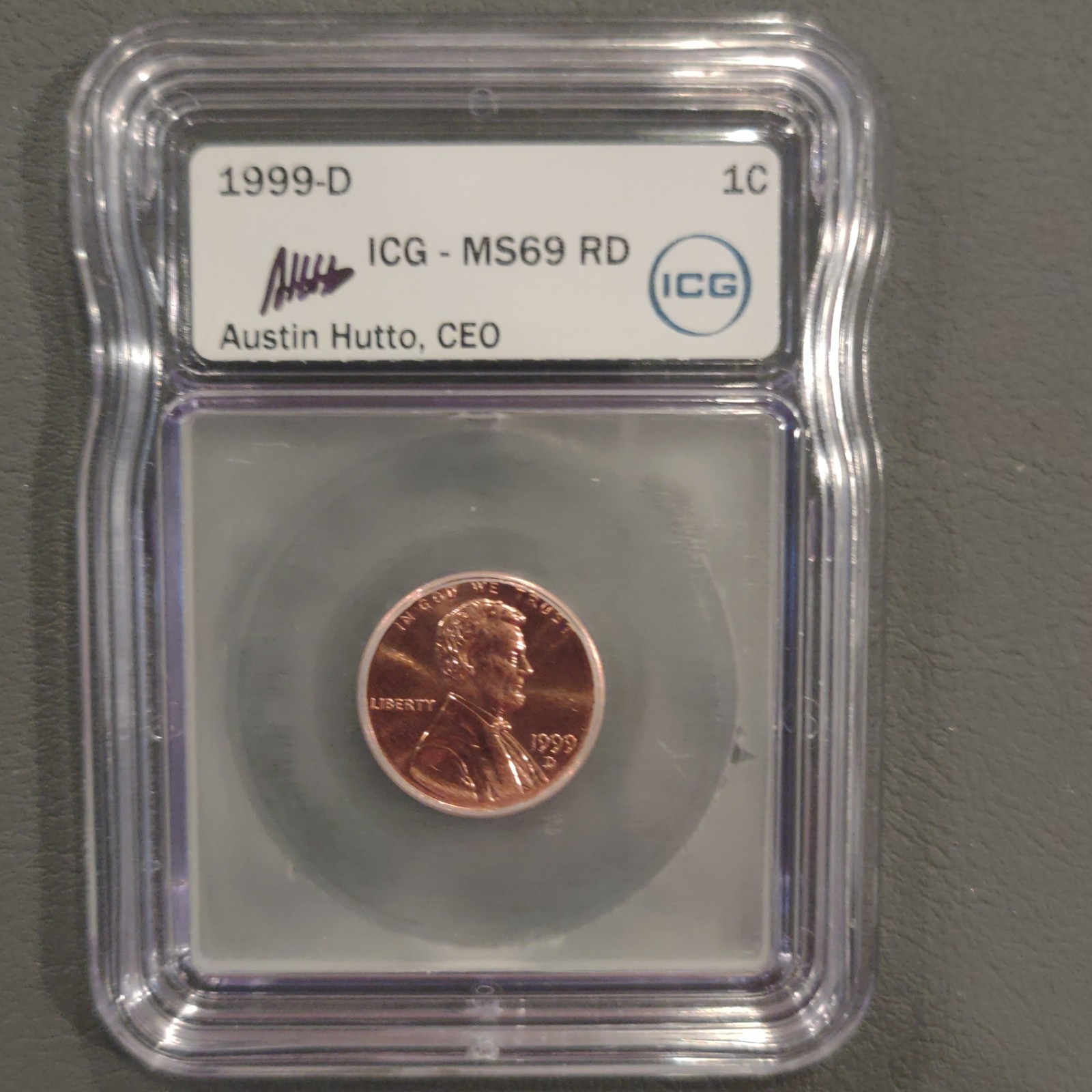 1999-D Lincoln Memorial Cent Top Pop!!! MS69 RD  Signed Austin Hutto!
