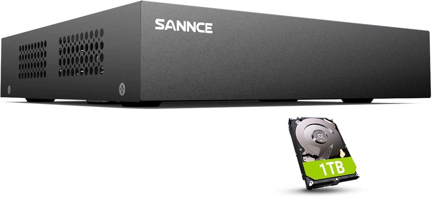 SANNCE 8-Channel 1080P Wired Home Surveillance 8CH DVR+1TB Hard Drive, Black