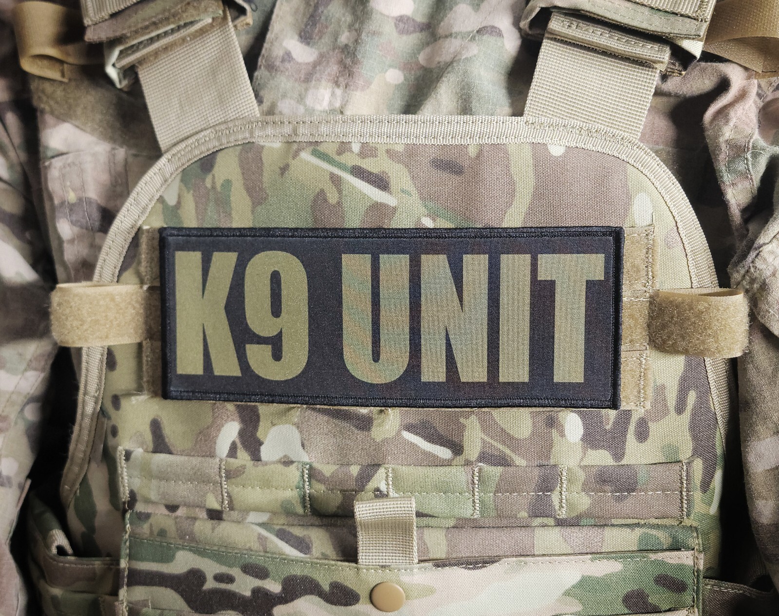 3x8 K9 Unit OD GREEN ON BLACK RAID Patch SWAT Hook Backed Badge Sheriff Police