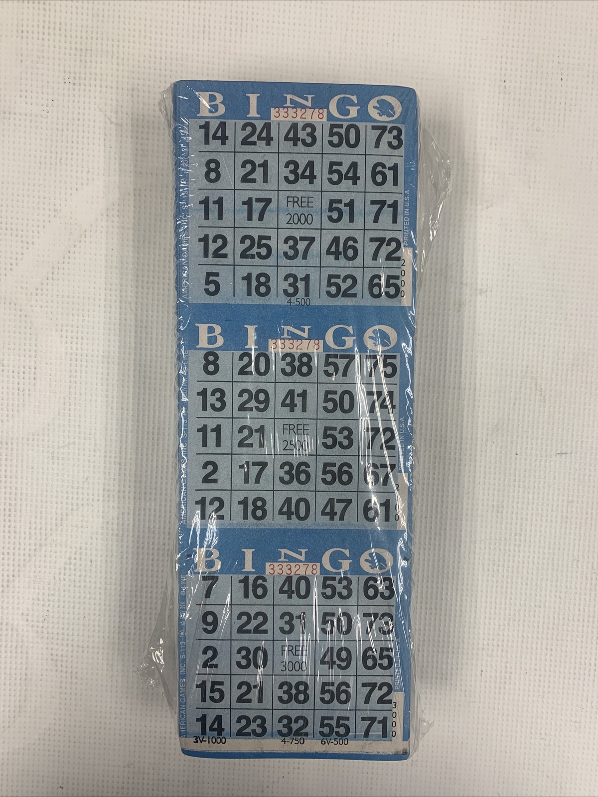BINGO Paper Cards 3 on PAGE 5 SEPARATE COLOR PAGES PER PACK 100 SETS OF 5 PAGES
