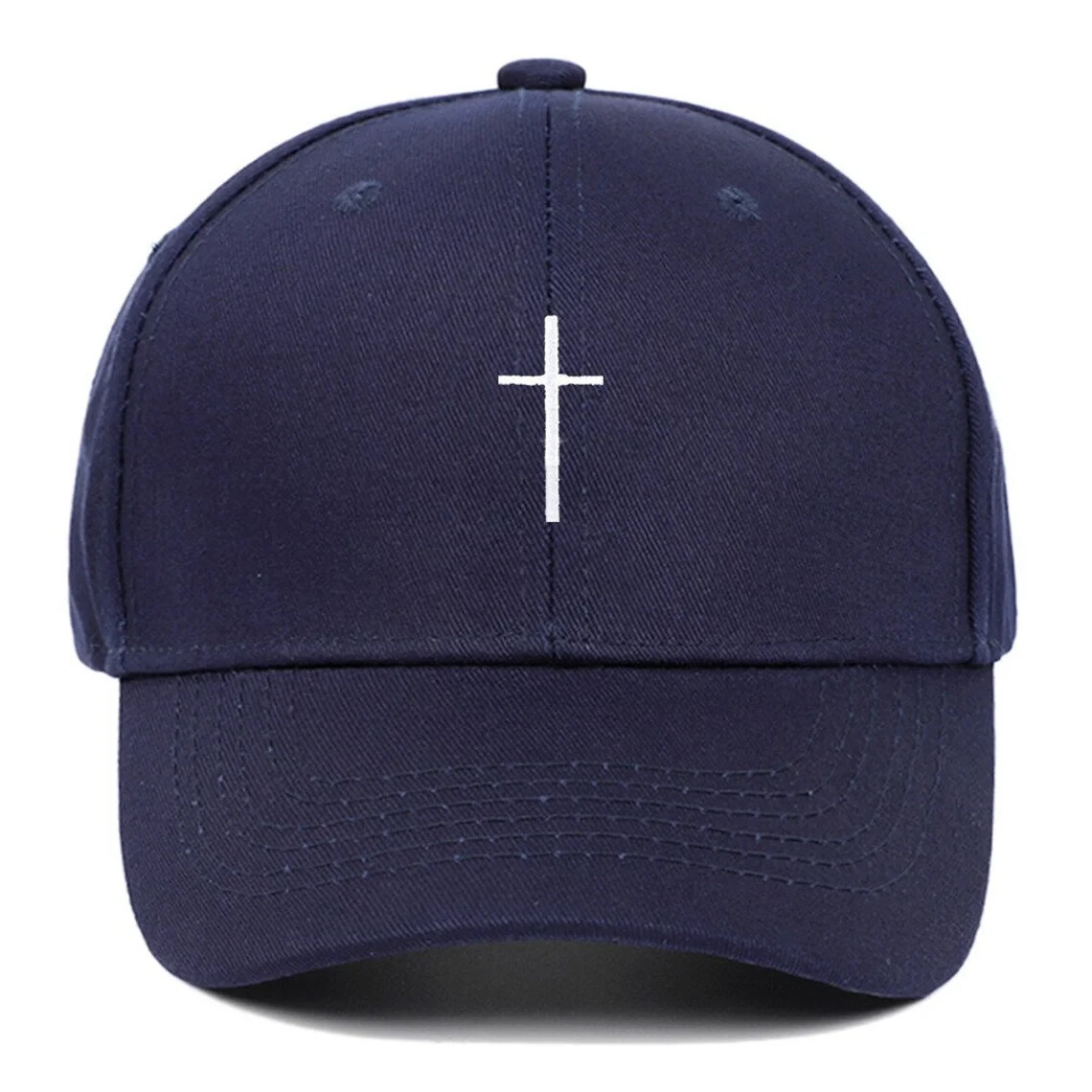 Cross Embroidered Christian Navy Blue Baseball Cap, Adjustable Hat, Mens, Womans