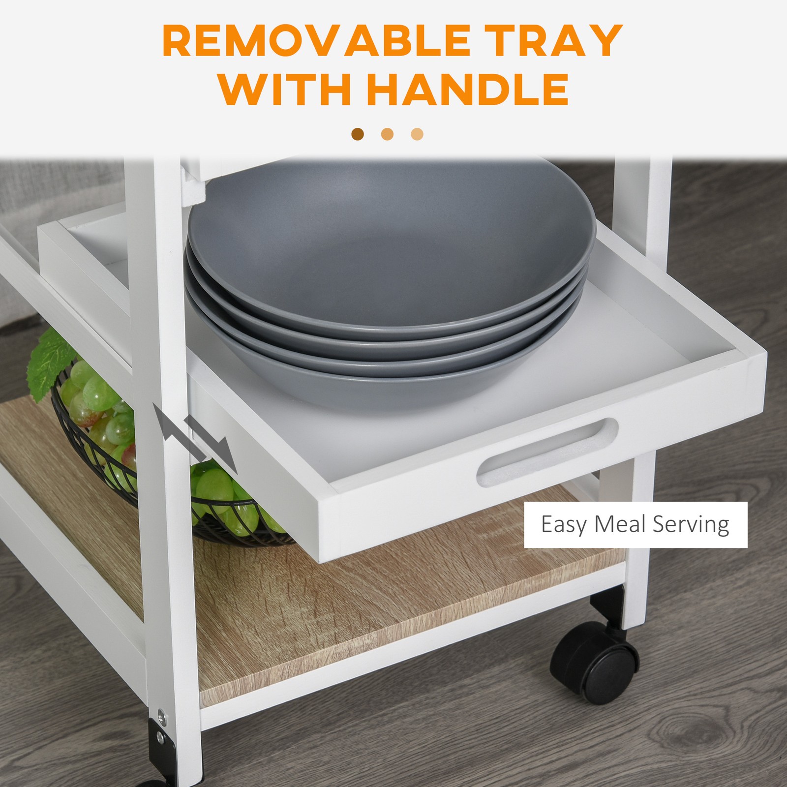 HOMCOM Mobile Kitchen Cart, Rolling Kitchen Island with Storage, Solid Wood Fr