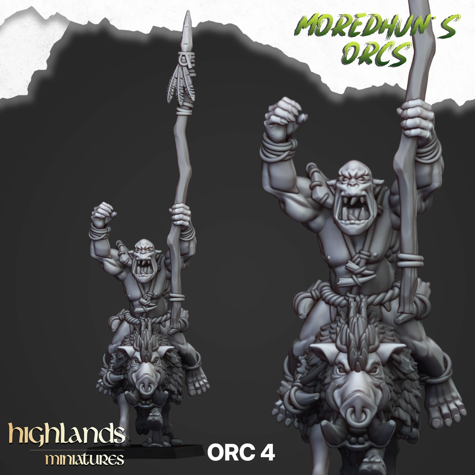 Mounted Cave Orcs - Resin Tabletop Miniature
