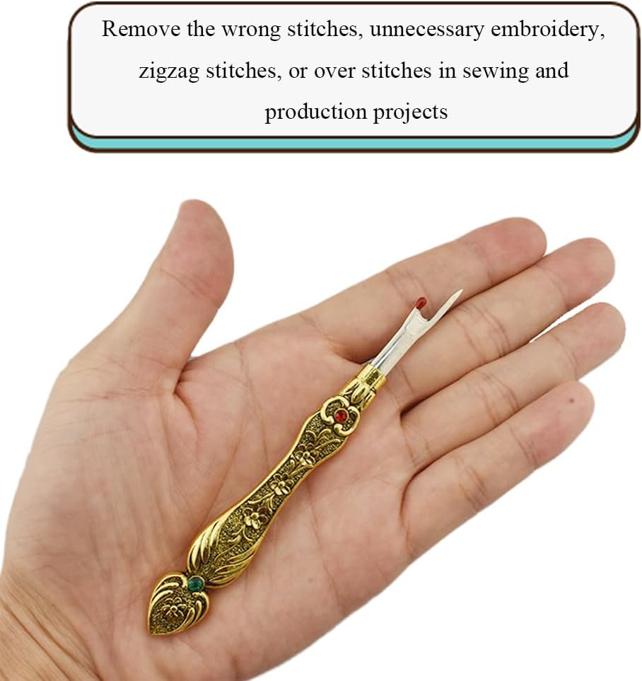 Metal Seam Ripper with Classical Engraved Pattern - Ergonomic Non-Slip Handle Se