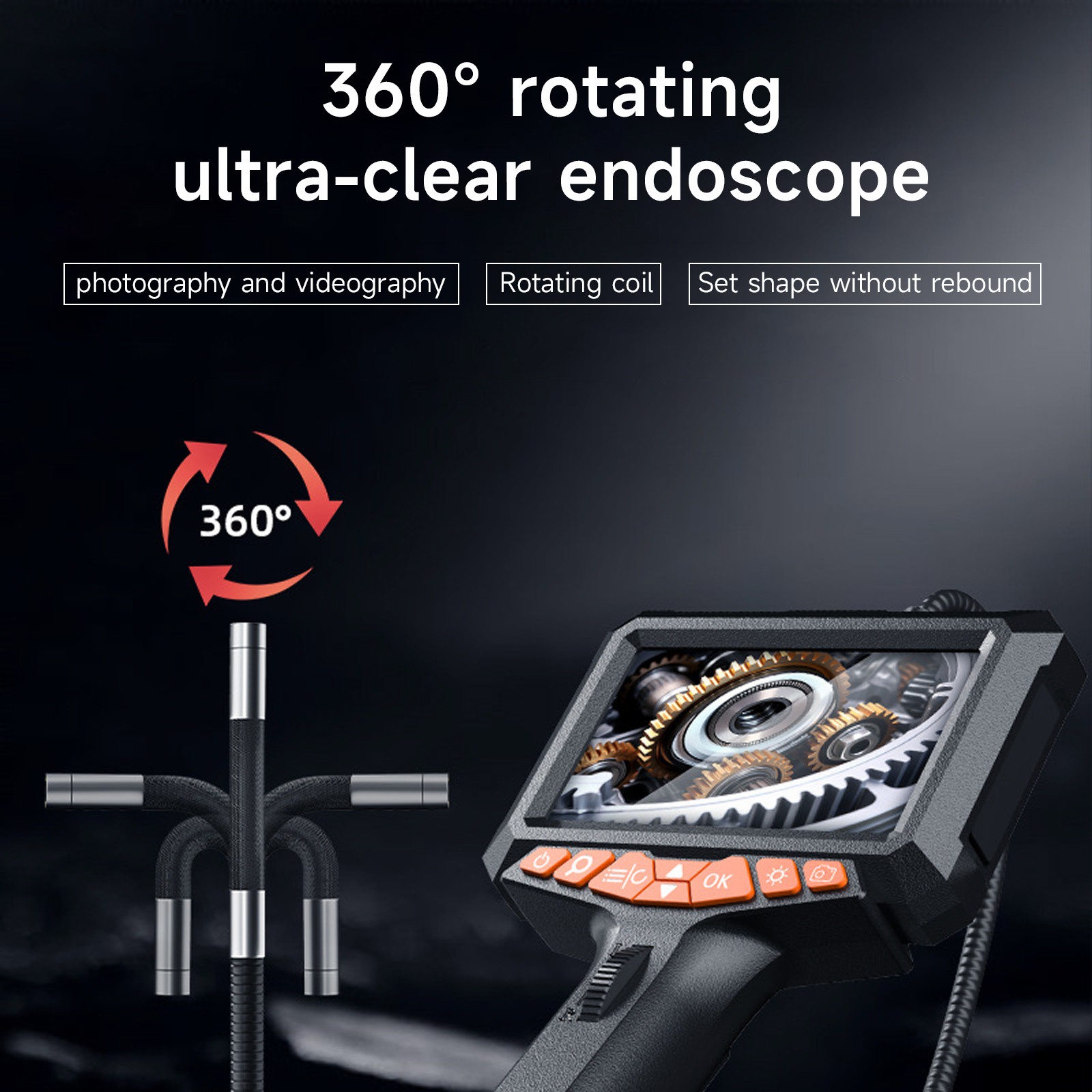 5" LED 2-Way 360°Endoscope W/Light Industrial Articulating Borescope Camera