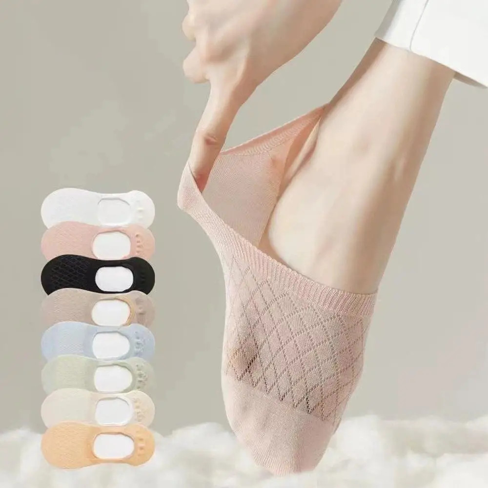 5 Pairs Women Invisible Socks Breathable Cotton Y2K Kawaii No-Show Socks Mesh Fo